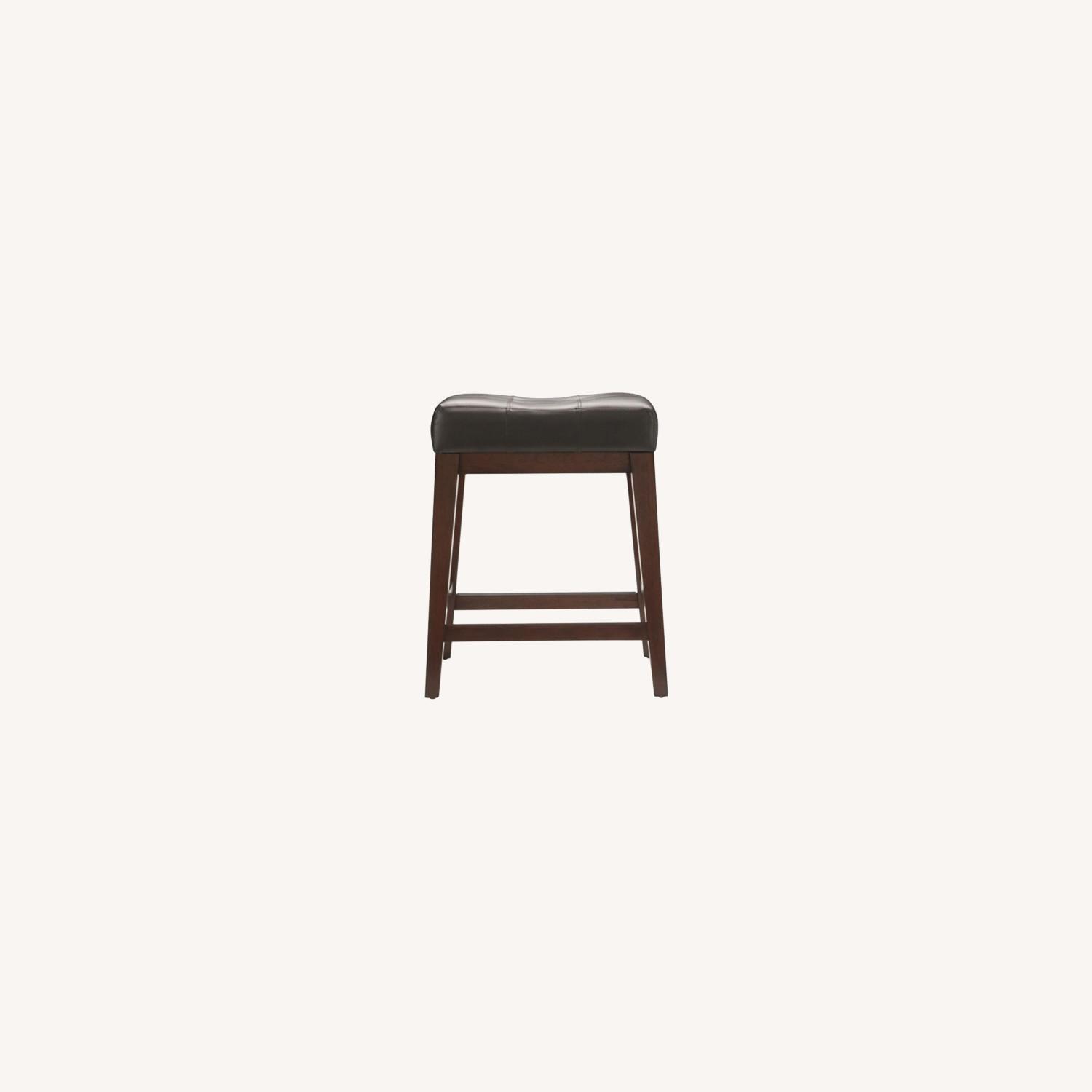 4 Leather & Brown Wood Backless Counter Stools - image-0
