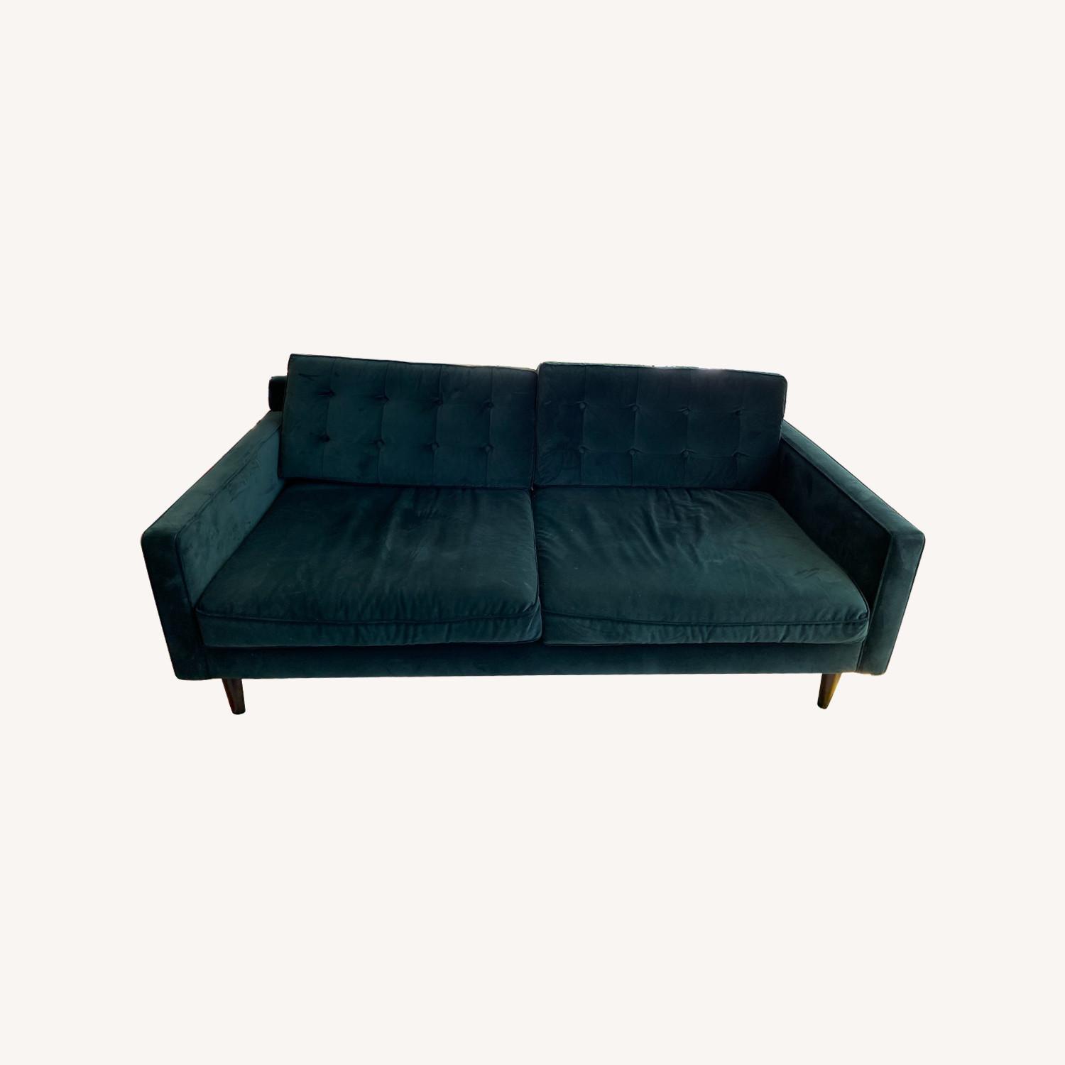 West Elm Velvet Green Drake Mid-Century 2 Seater - image-0