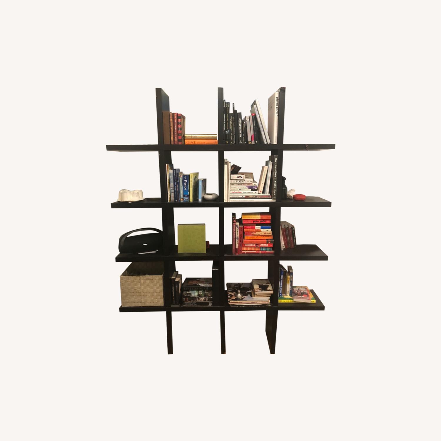Geometric Black Wood Bookcase AptDeco