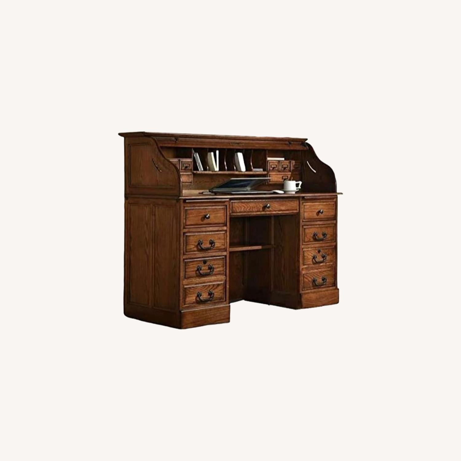 Roll Top Desk Solid Oak Wood Executive Oak Desk - image-0