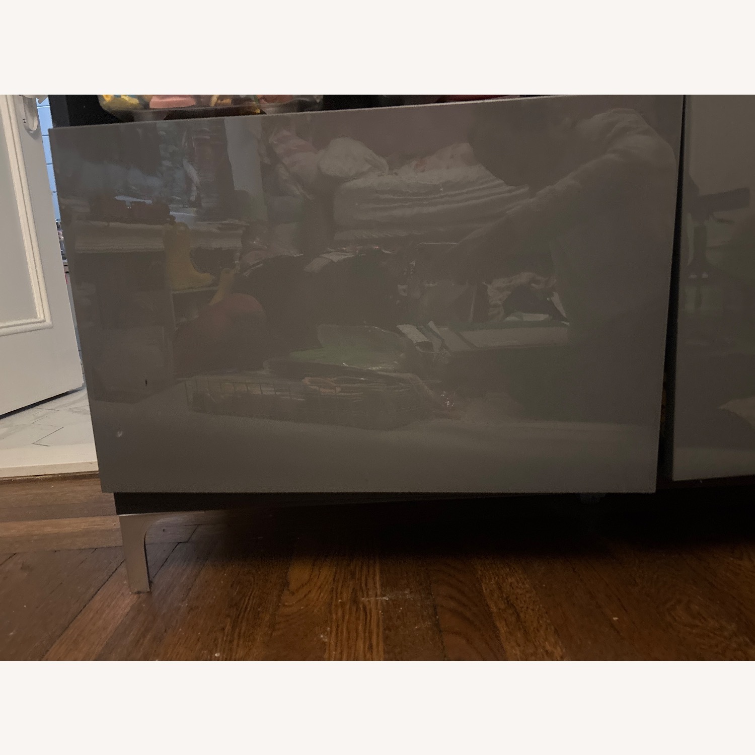 IKEA Besta TV Cabinet Grey Glossy Doors Nannarp Legs - image-16
