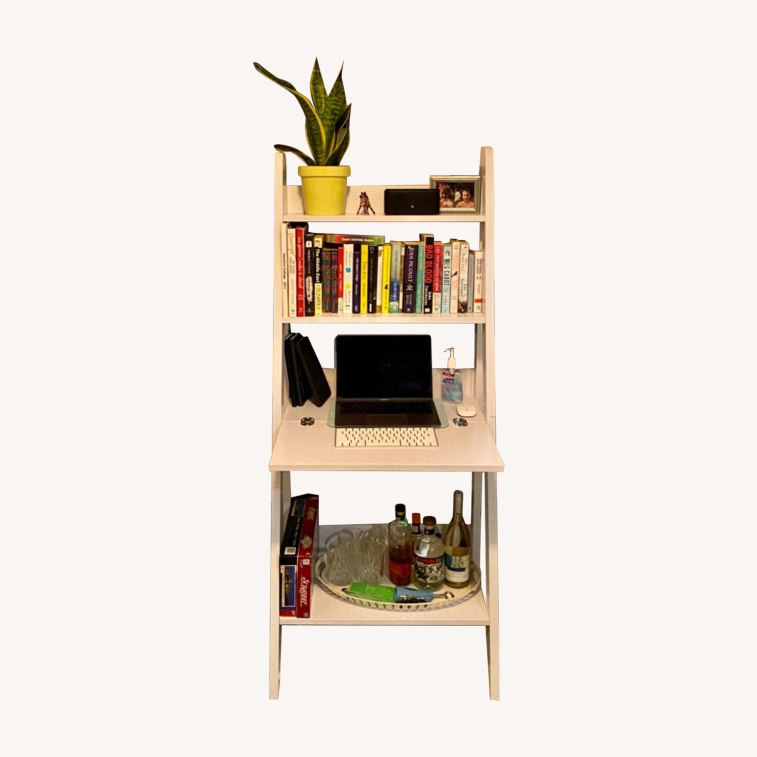 Monarch White 61inch Ladder Bookcase Dropdown Desk AptDeco