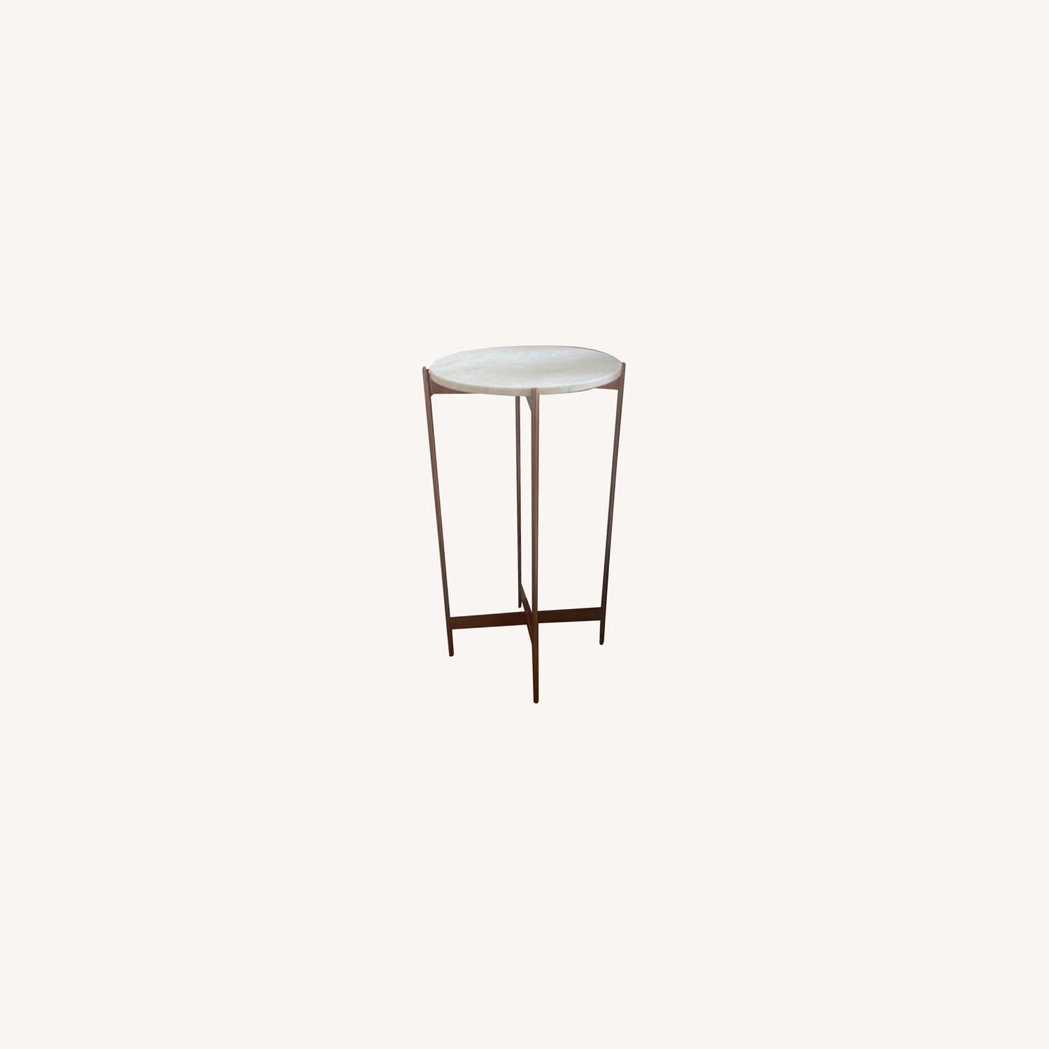 CB2 Marble Pedestal Side Table AptDeco