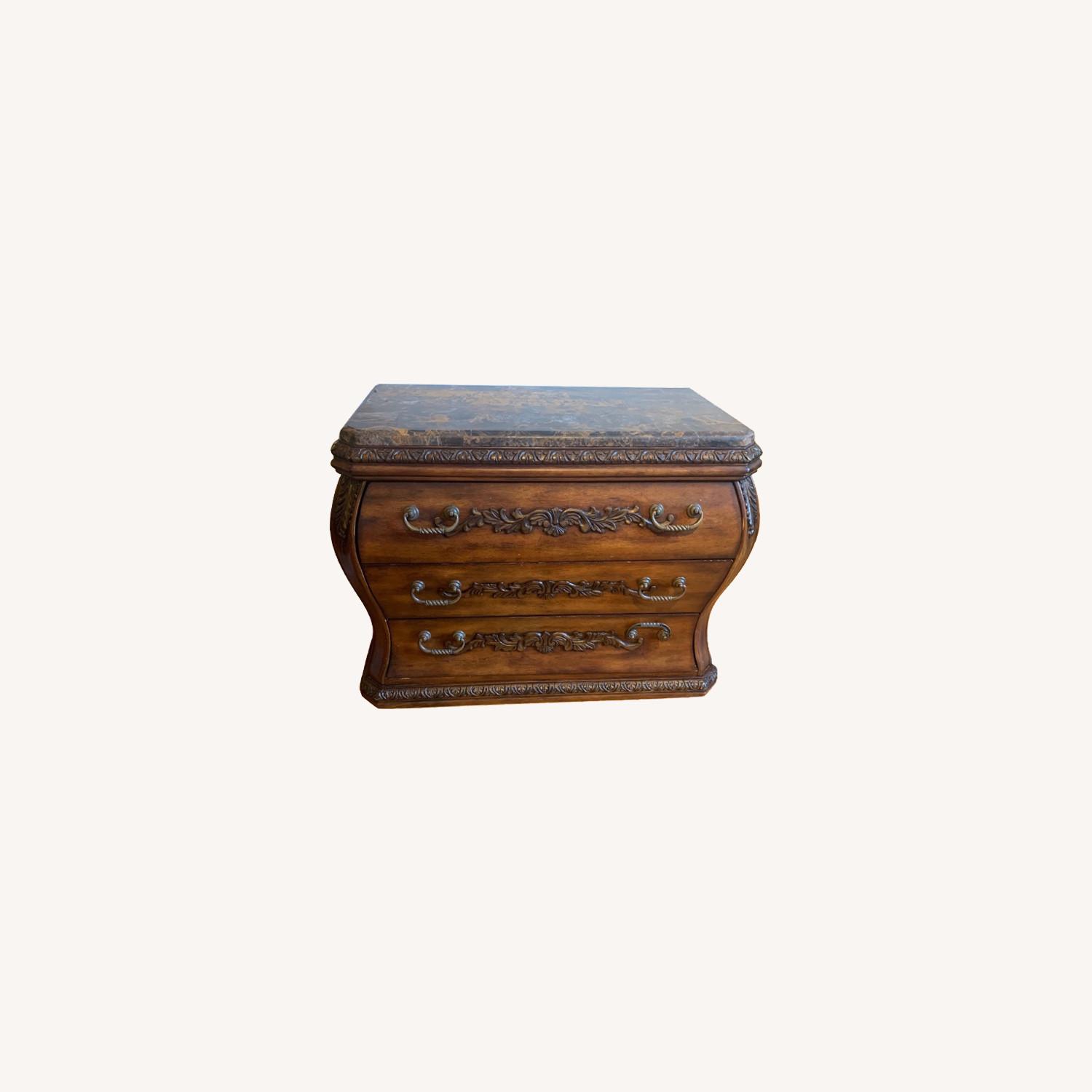 Marble Top, Carved Cherry Bombay Chest - image-0