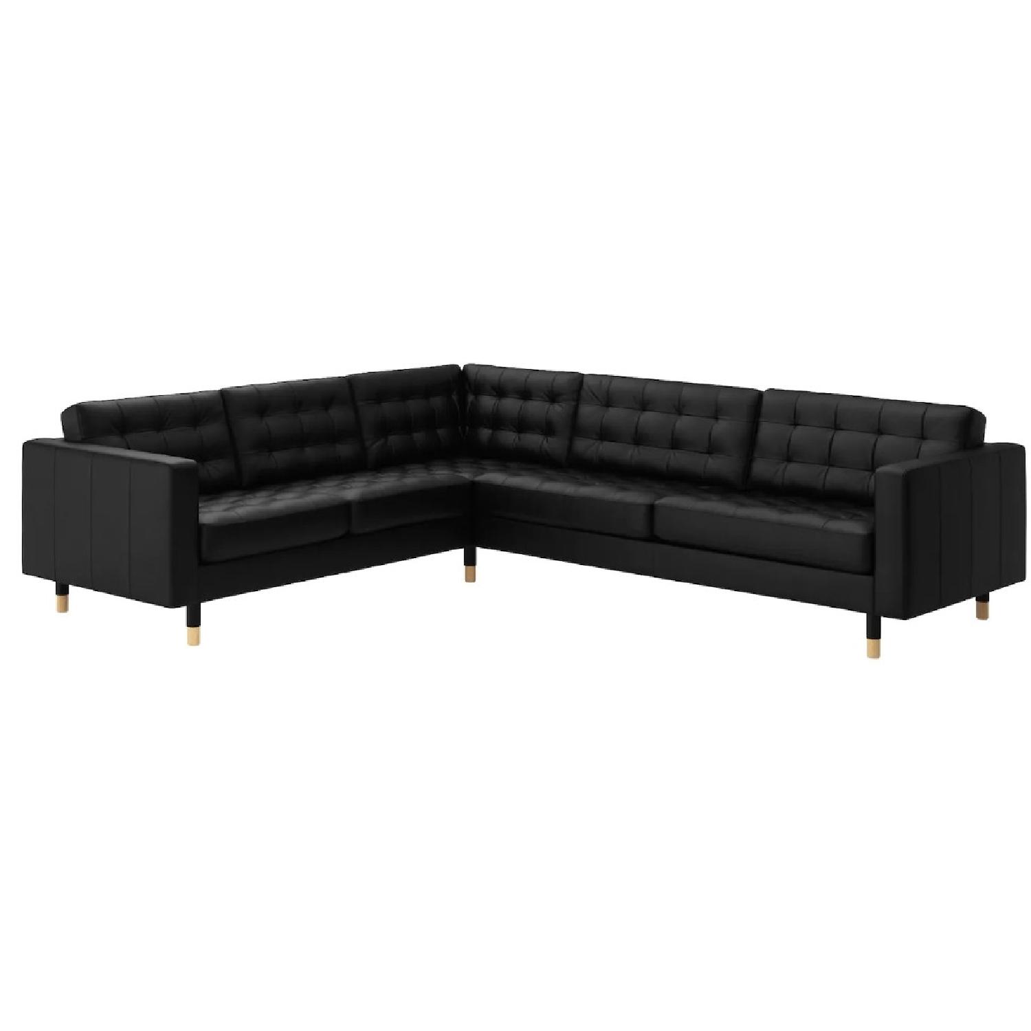 IKEA Black Leather Landskrona Sectional Couch - image-6