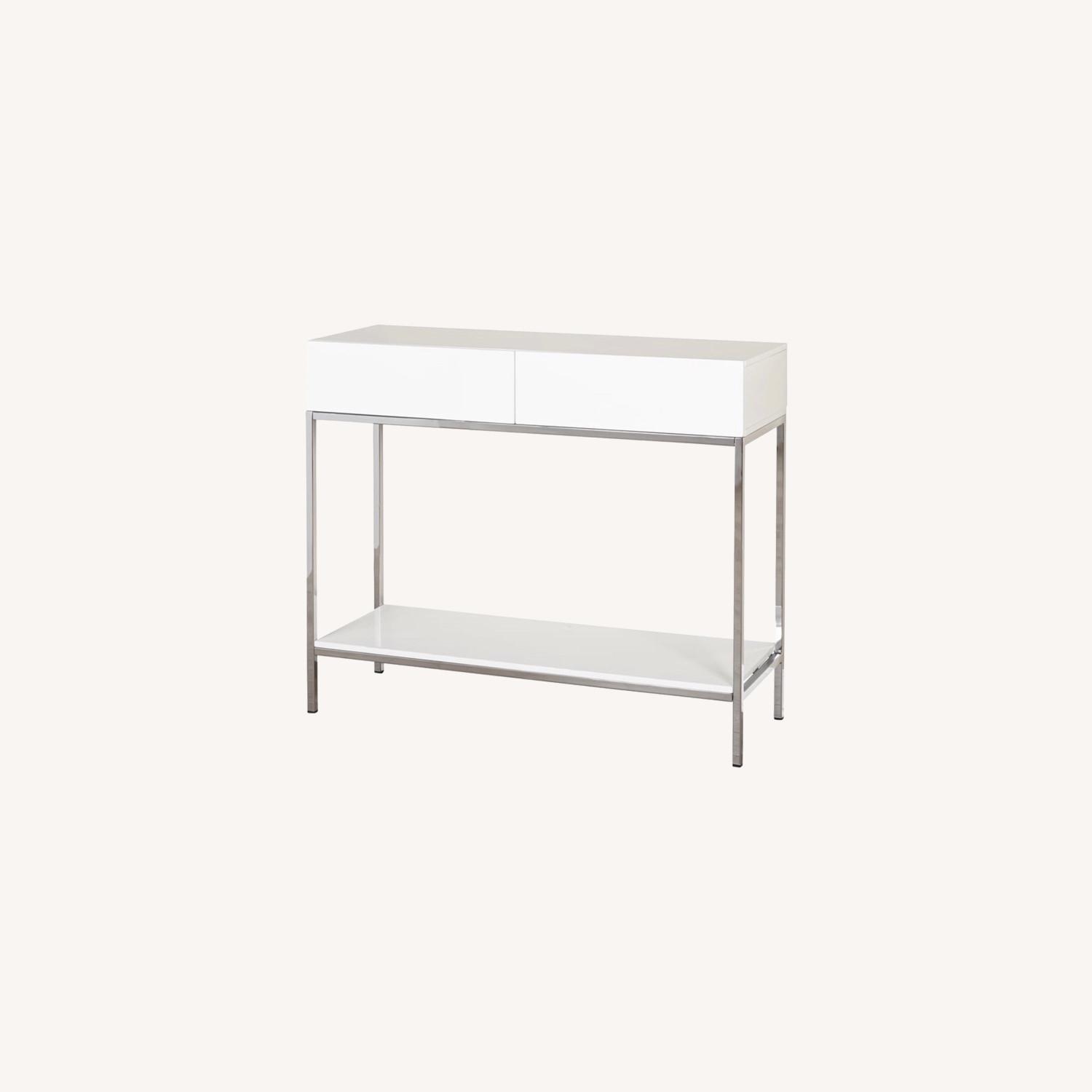 Modern White & Chrome Console Table with Drawers - image-0