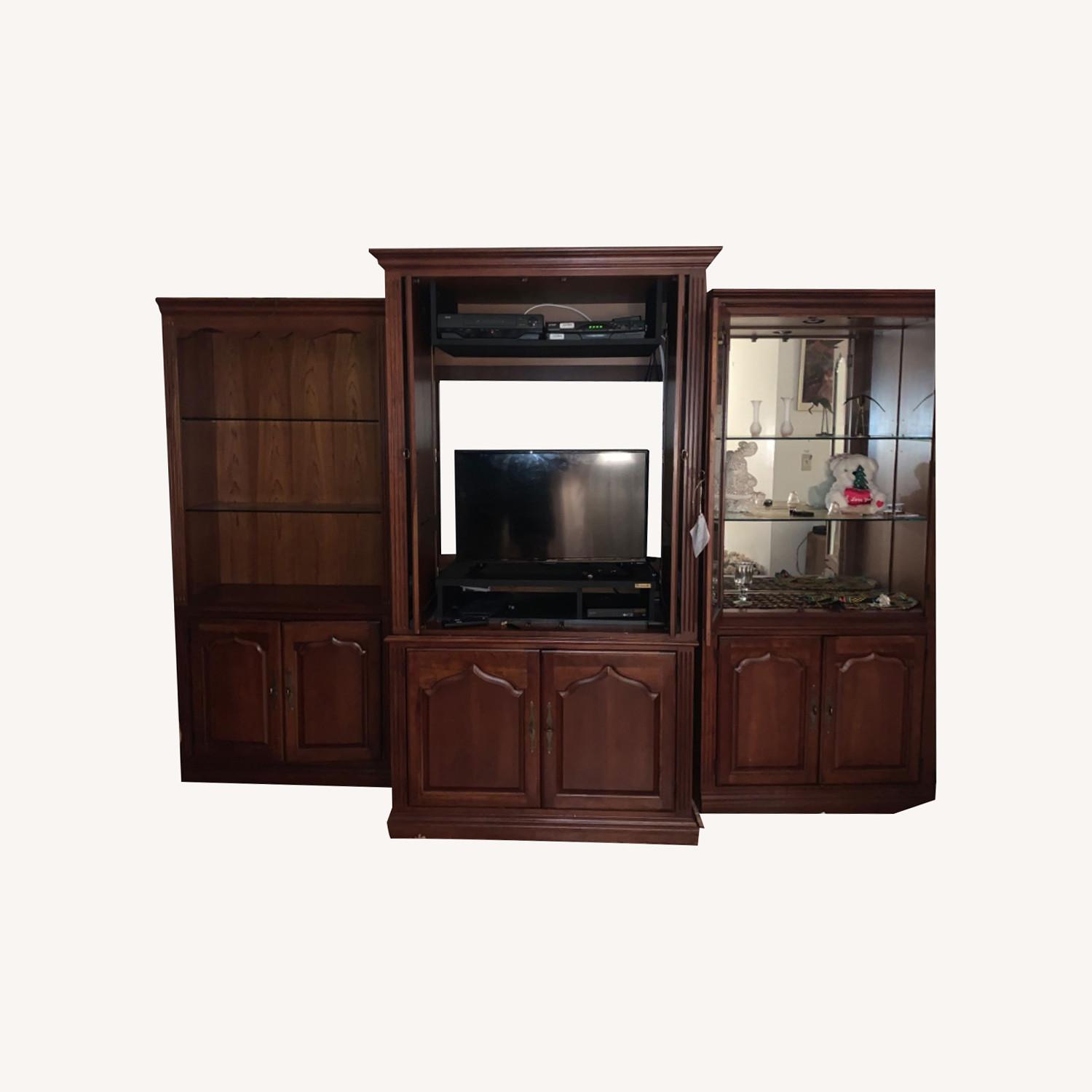 Vintage Oak Wood Wall Unit AptDeco