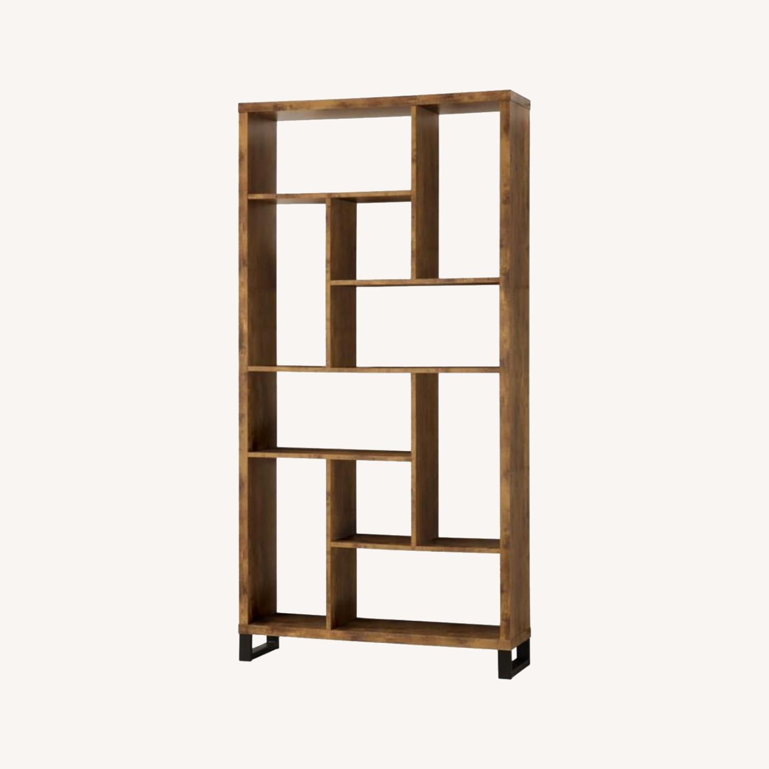 Bookcase In Antique Nutmeg W/ 10-Shelf Storage - AptDeco