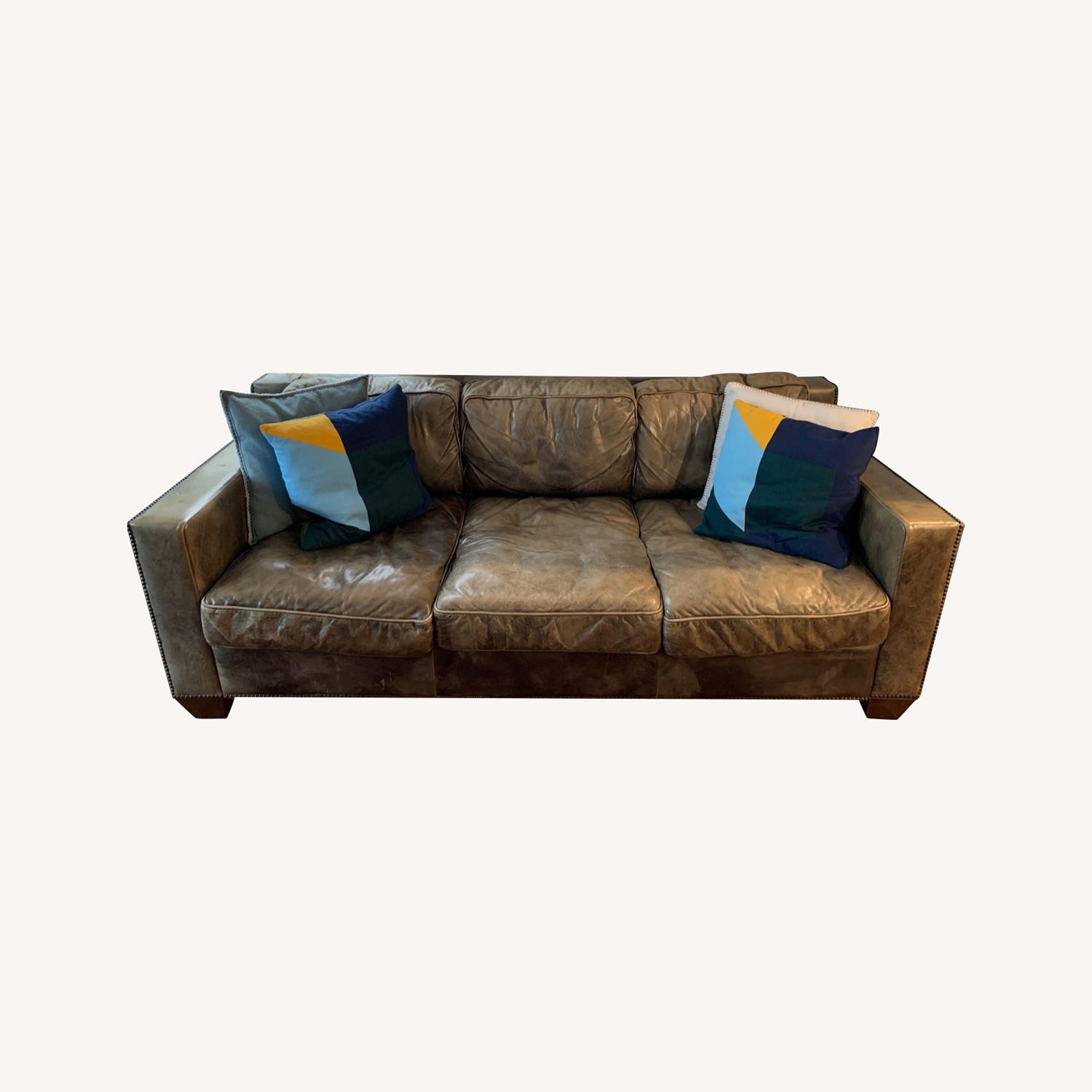 Restoration Hardware Green Leather Sofa AptDeco