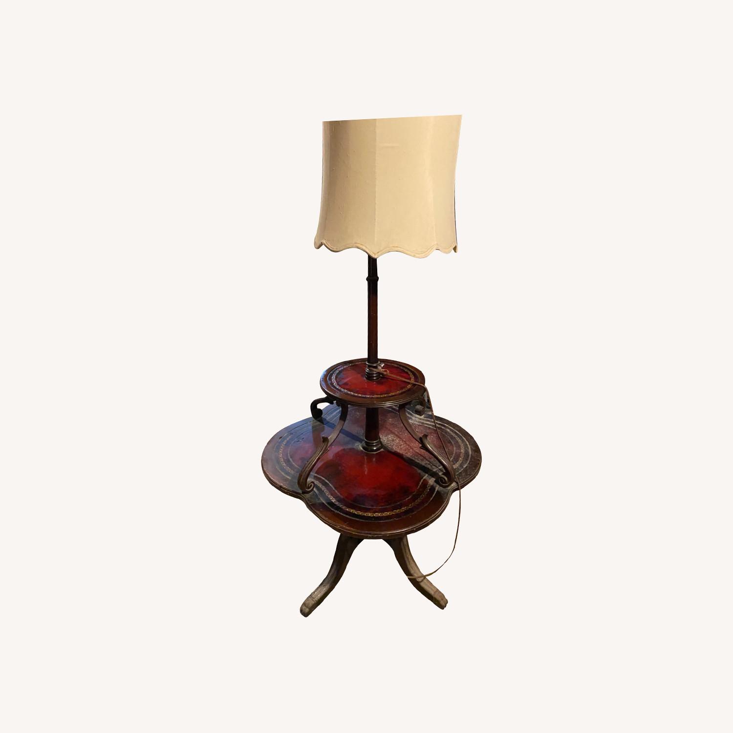 Antique Side Table with Working Lamp - image-0