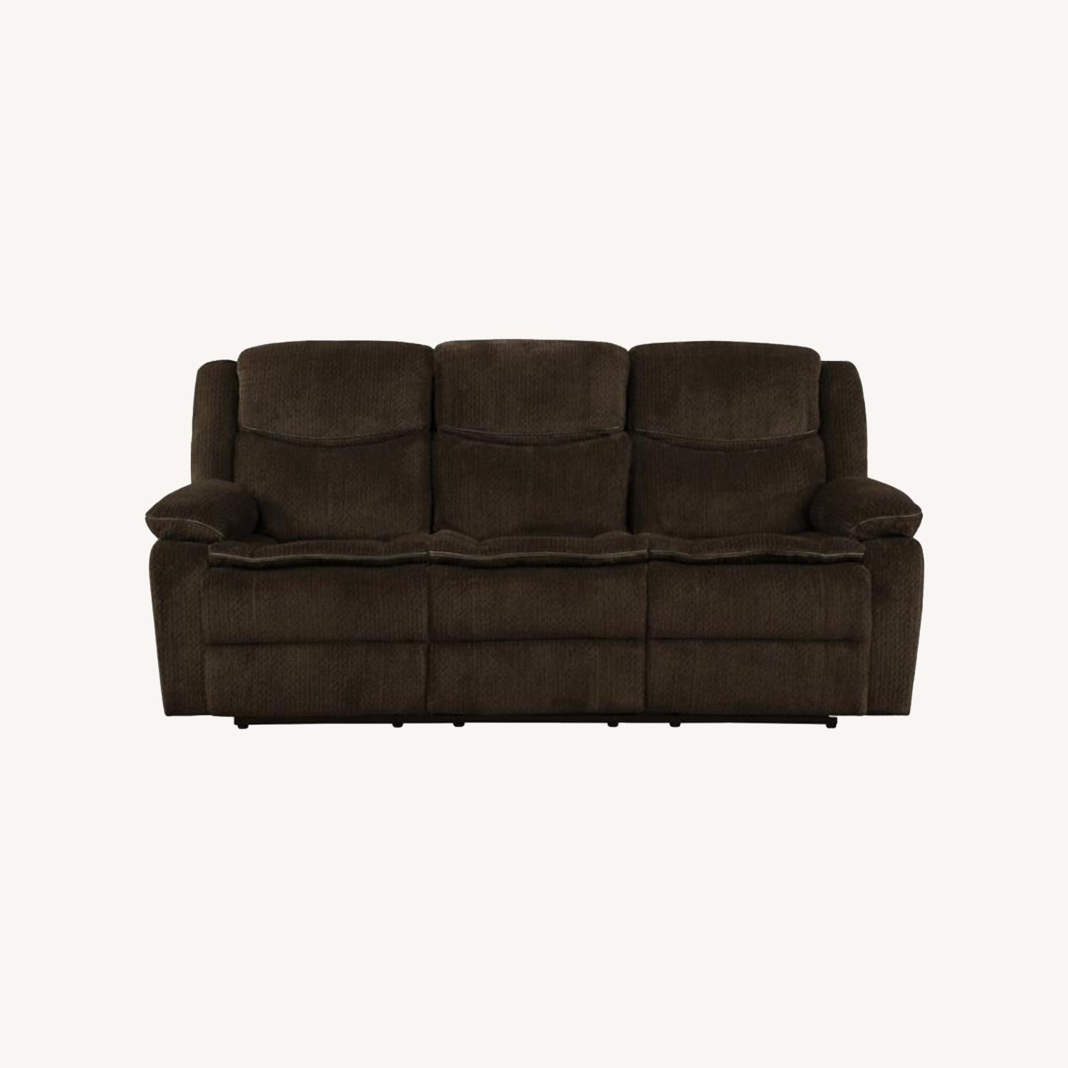 Power Sofa In Brown Chenille W/ Drop Down Table AptDeco