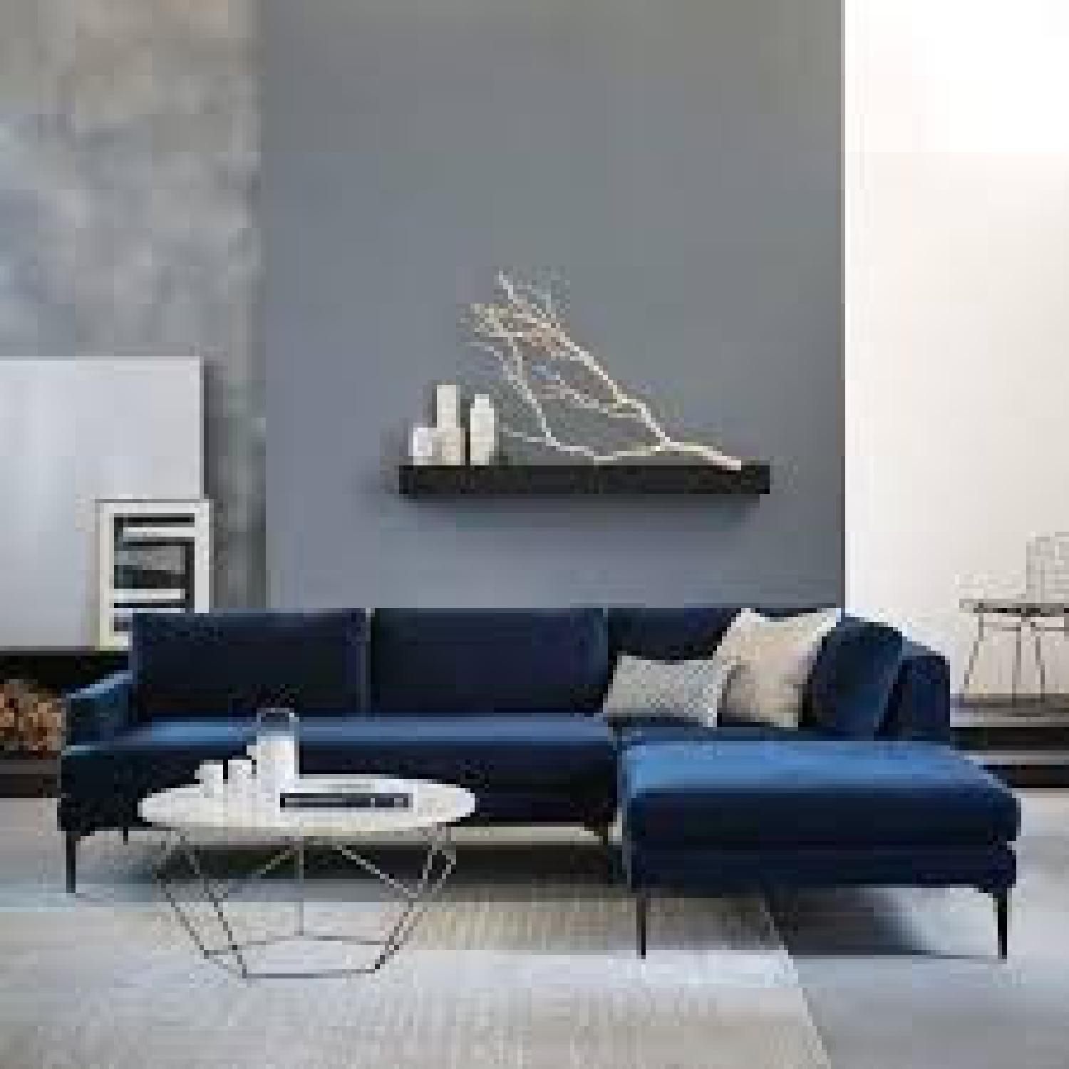 West Elm Andes Blue Velvet Sectional Sofa - image-4