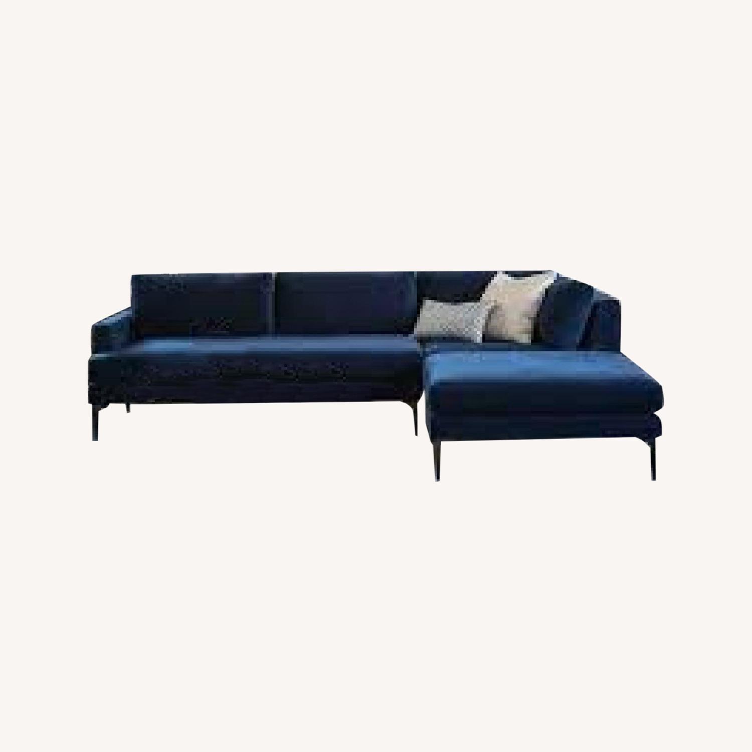 West Elm Andes Blue Velvet Sectional Sofa - image-0