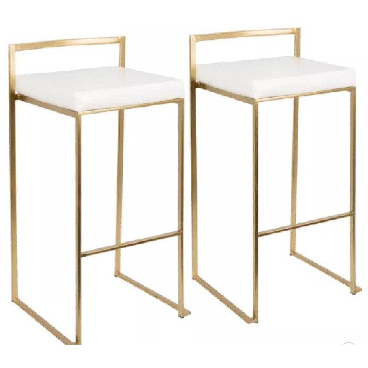 Lumisource Fuji Barstool Gold Metal White Cusion - image-9