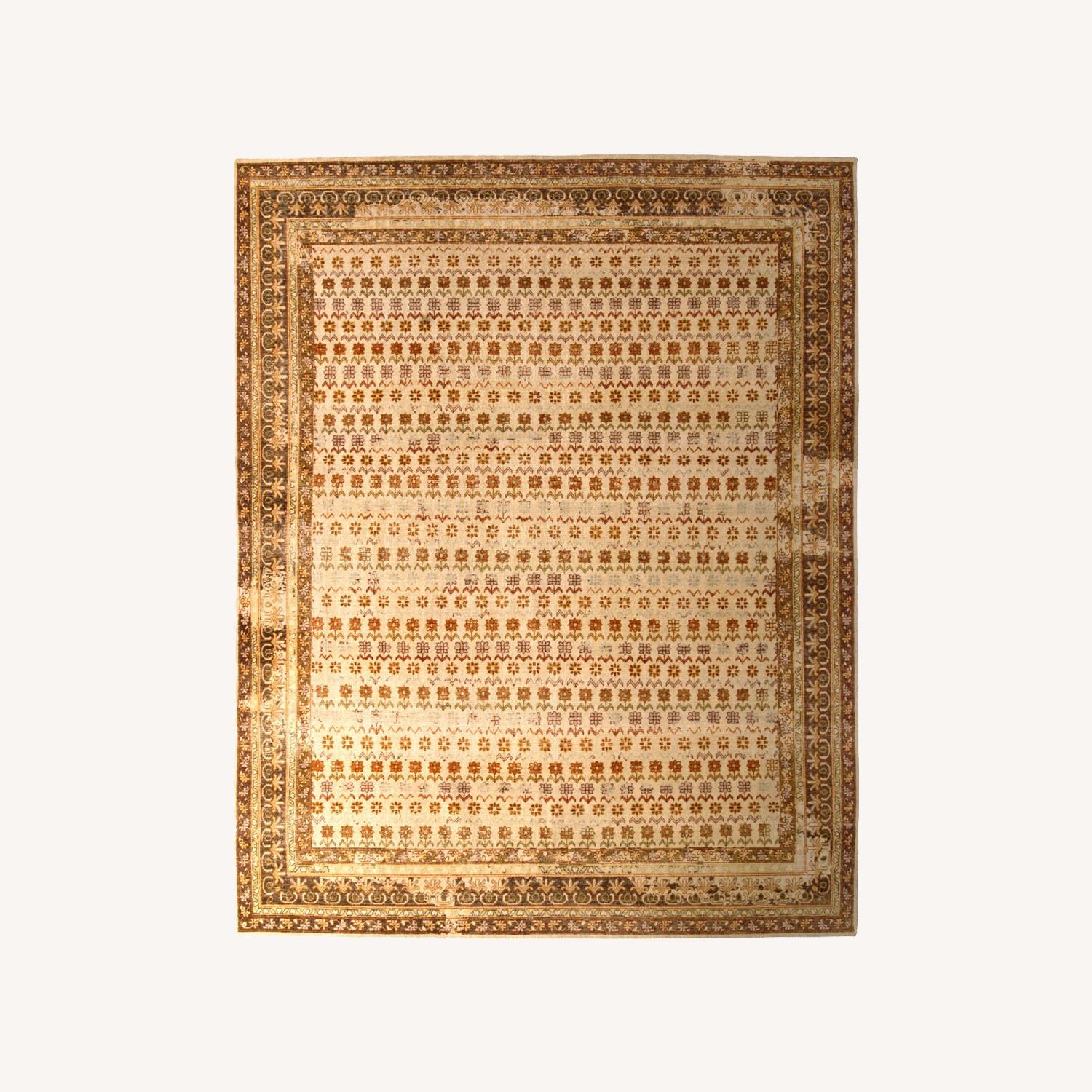 Hand-Knotted Agra Style Rug Beige Brown Striped - image-0