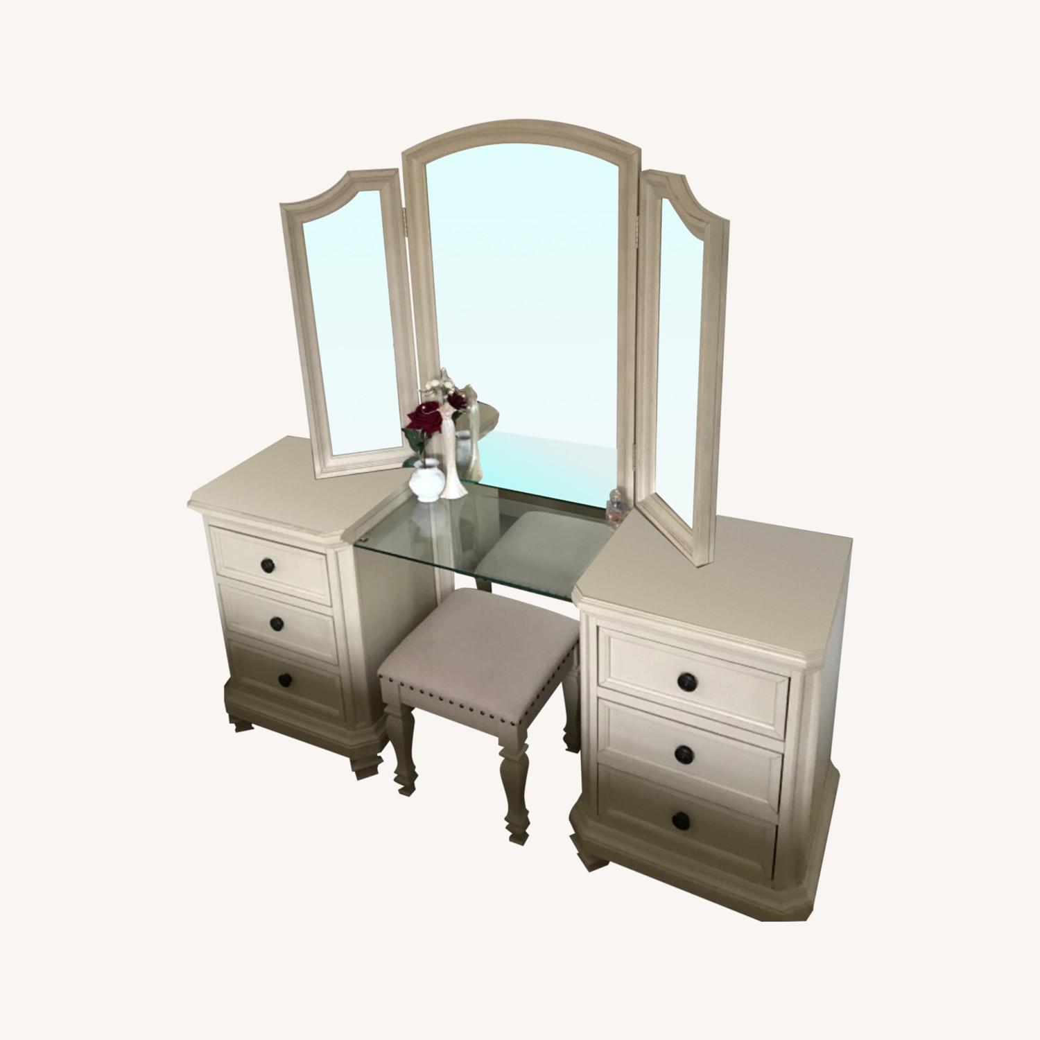Macy's Beige Spacious Vanity with a stool AptDeco