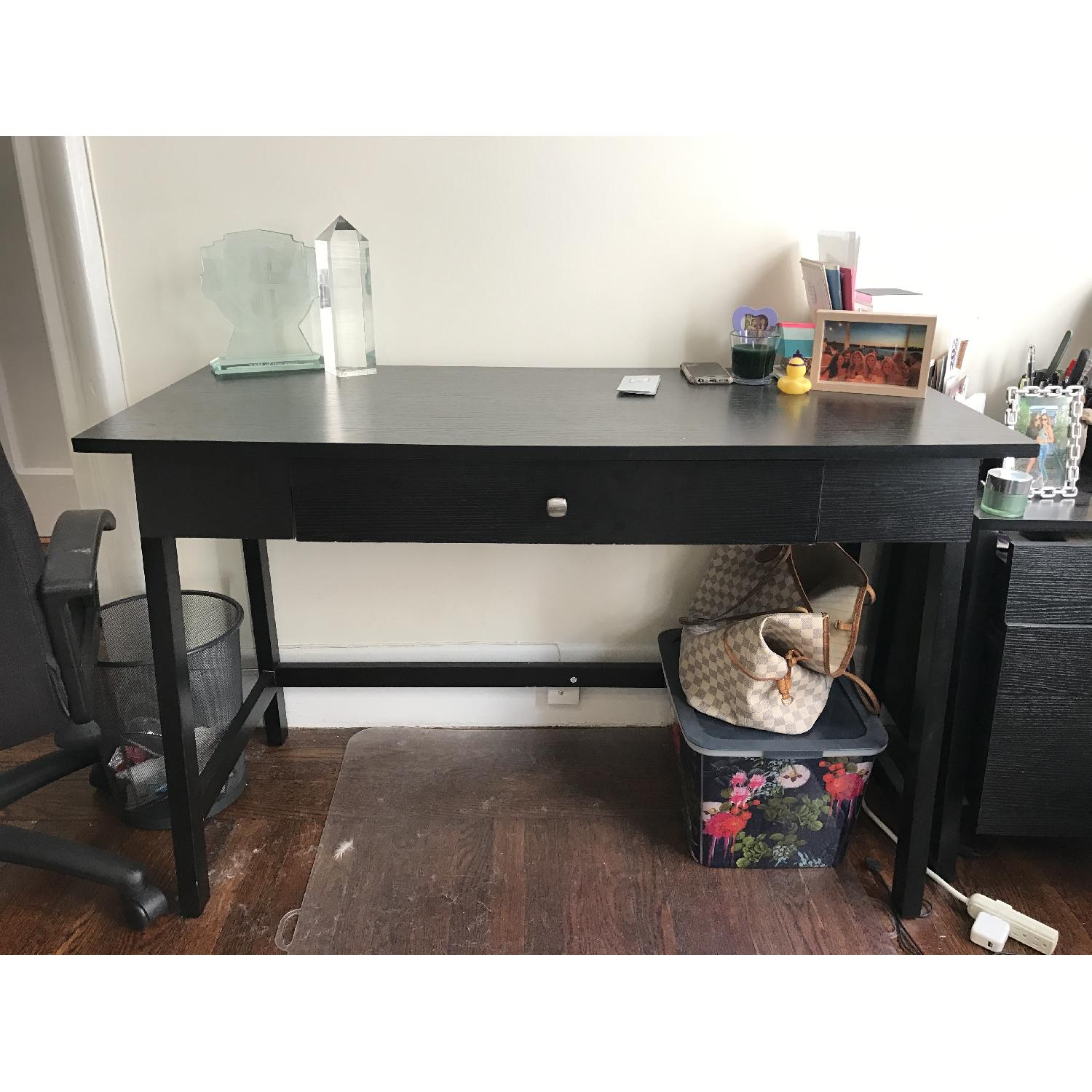 Staples Black Wood Desk w/ Drawer - image-1