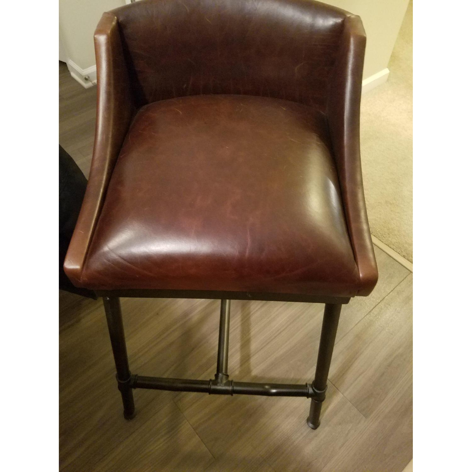 Restoration Hardware Iron Scaffold Leather Stool - image-3