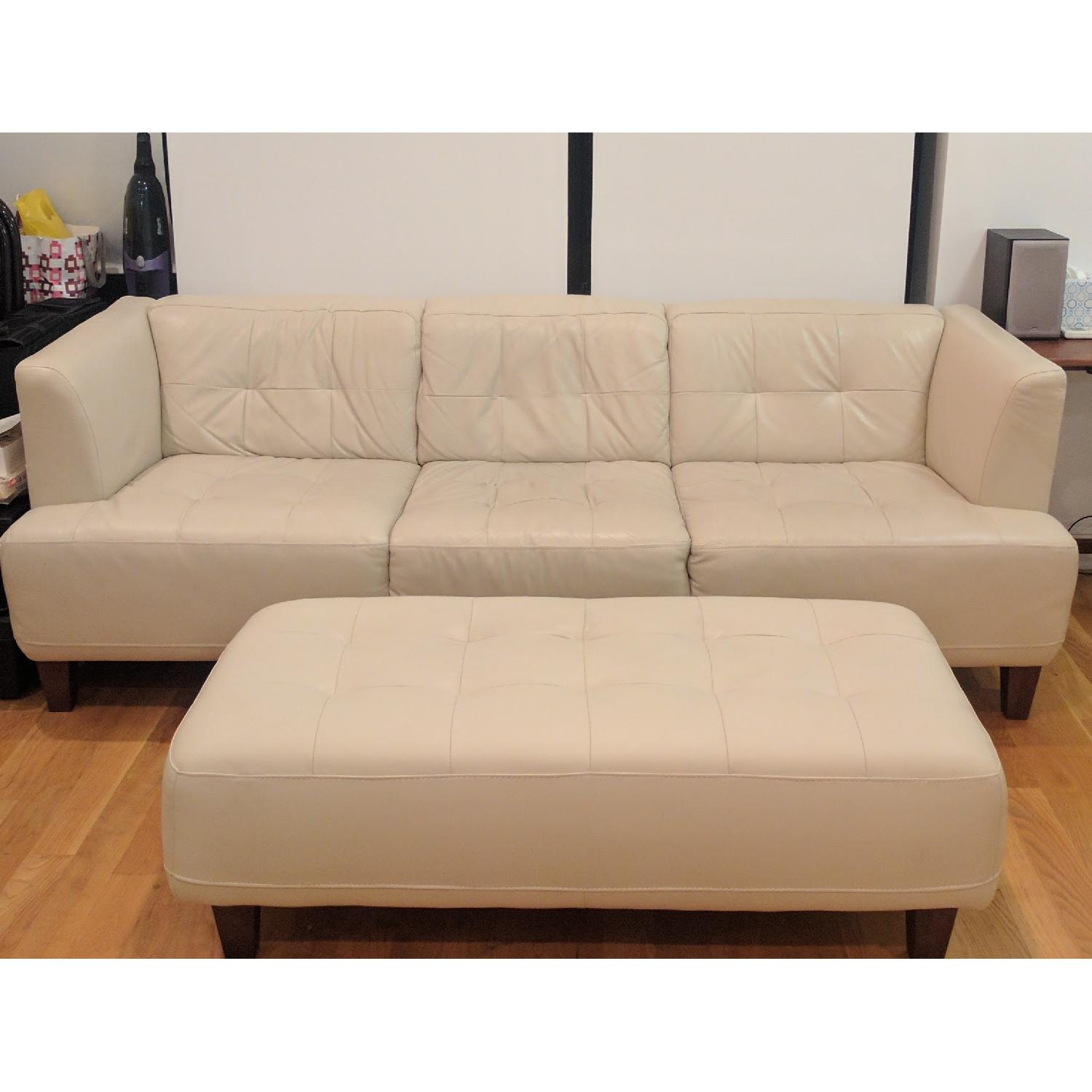 Macy's Pearl Leather Sofa - image-7