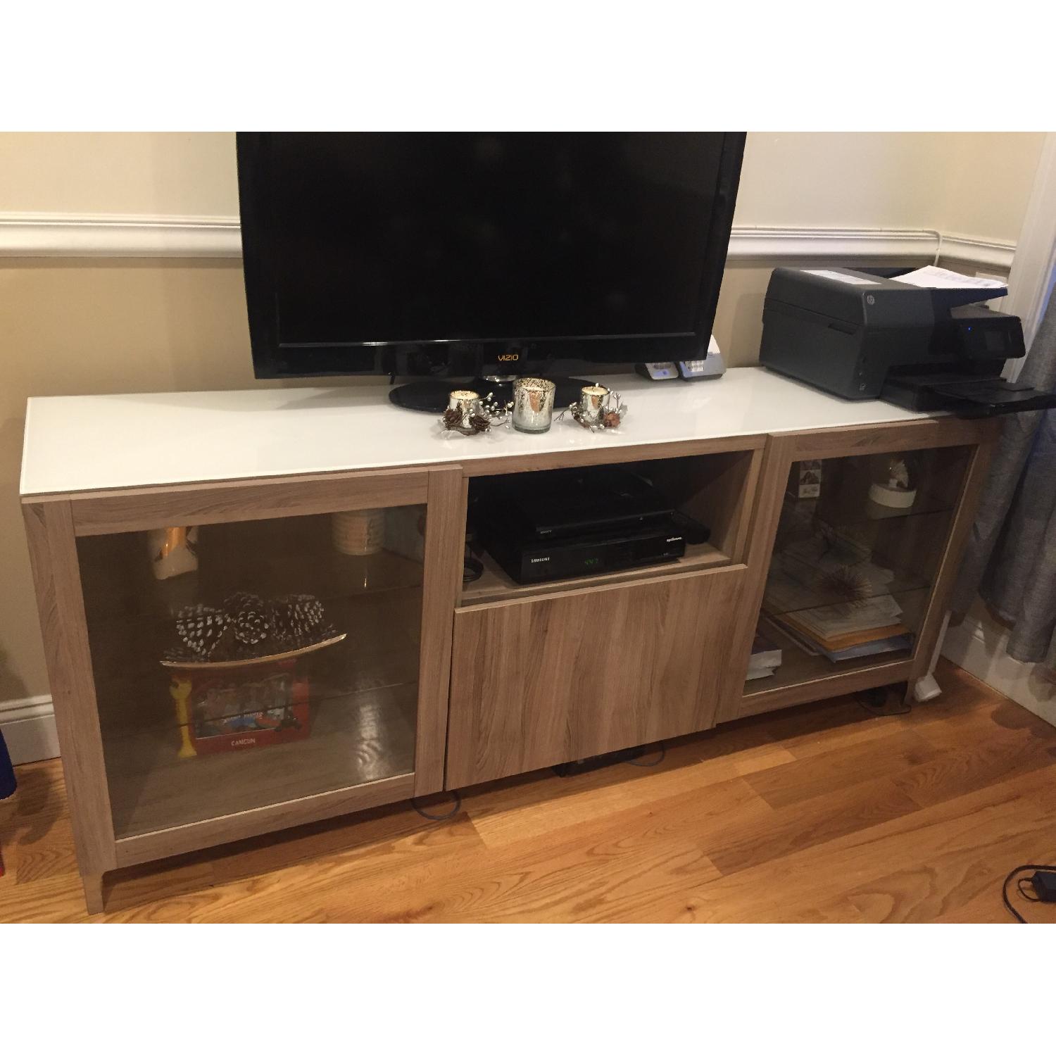 Ikea White & Brown Wooden TV Stand - image-1