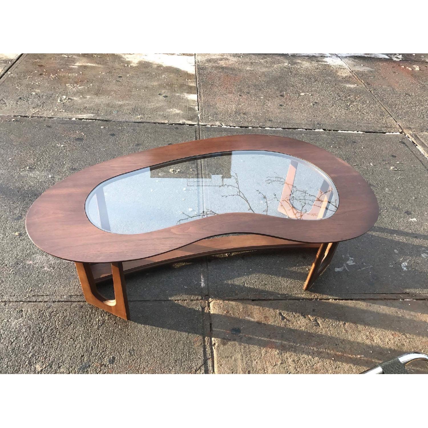 1960s Kidney Shaped Coffee Table w/ Center Glass Top - image-1