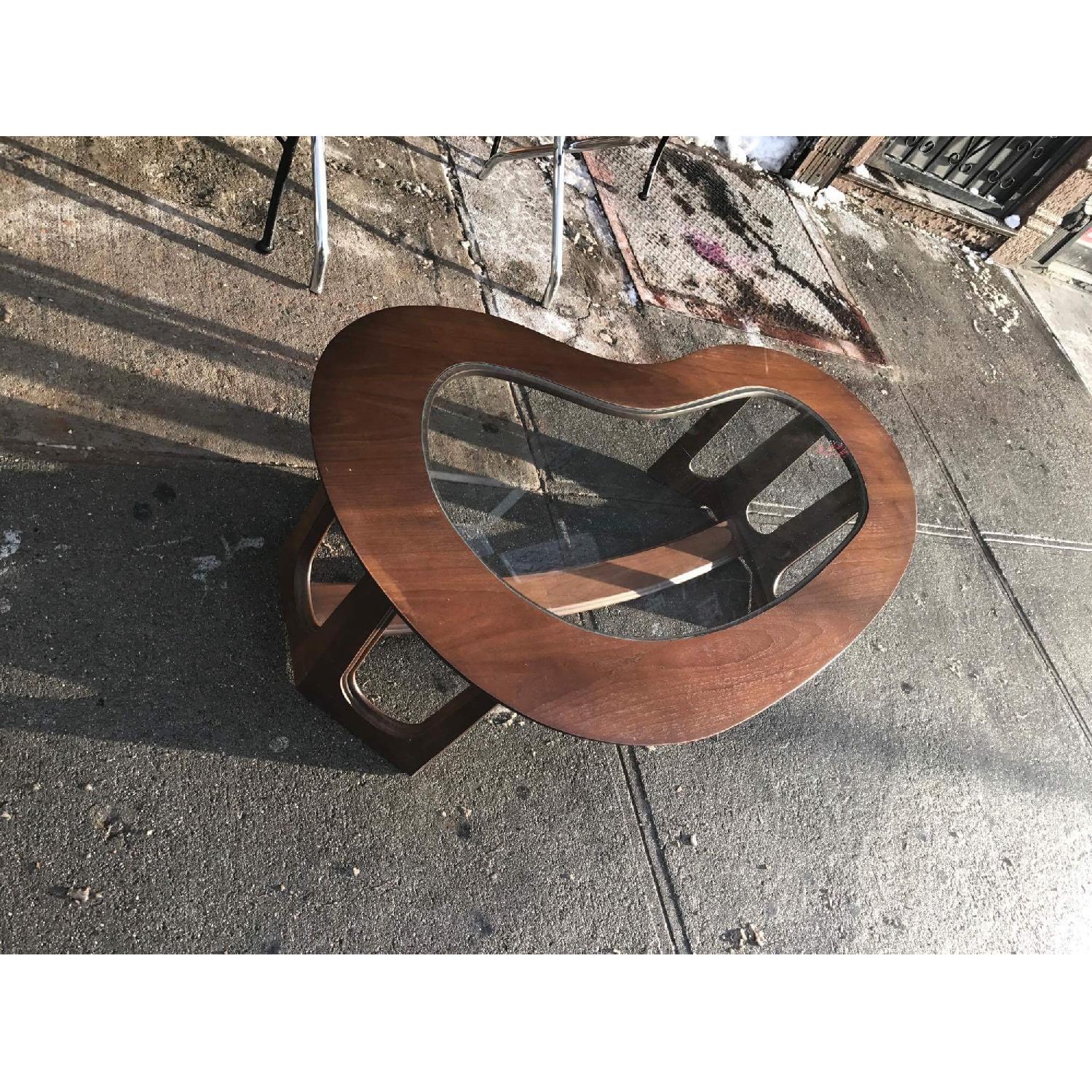 1960s Kidney Shaped Coffee Table w/ Center Glass Top - image-4