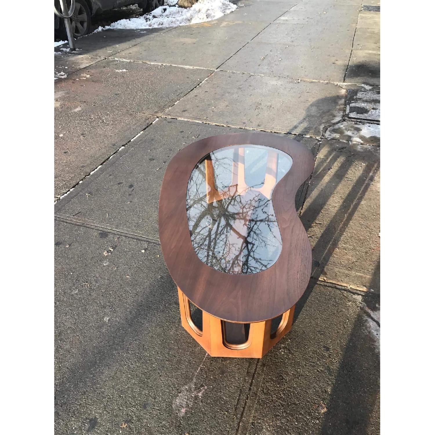 1960s Kidney Shaped Coffee Table w/ Center Glass Top - image-5