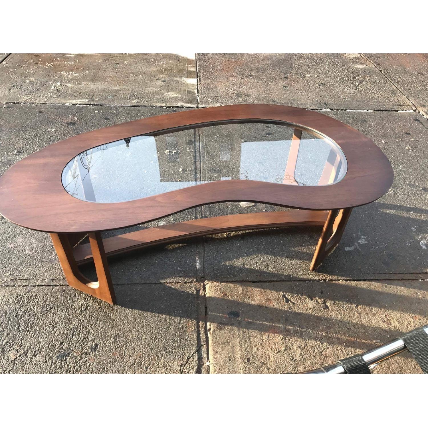 1960s Kidney Shaped Coffee Table w/ Center Glass Top - image-7