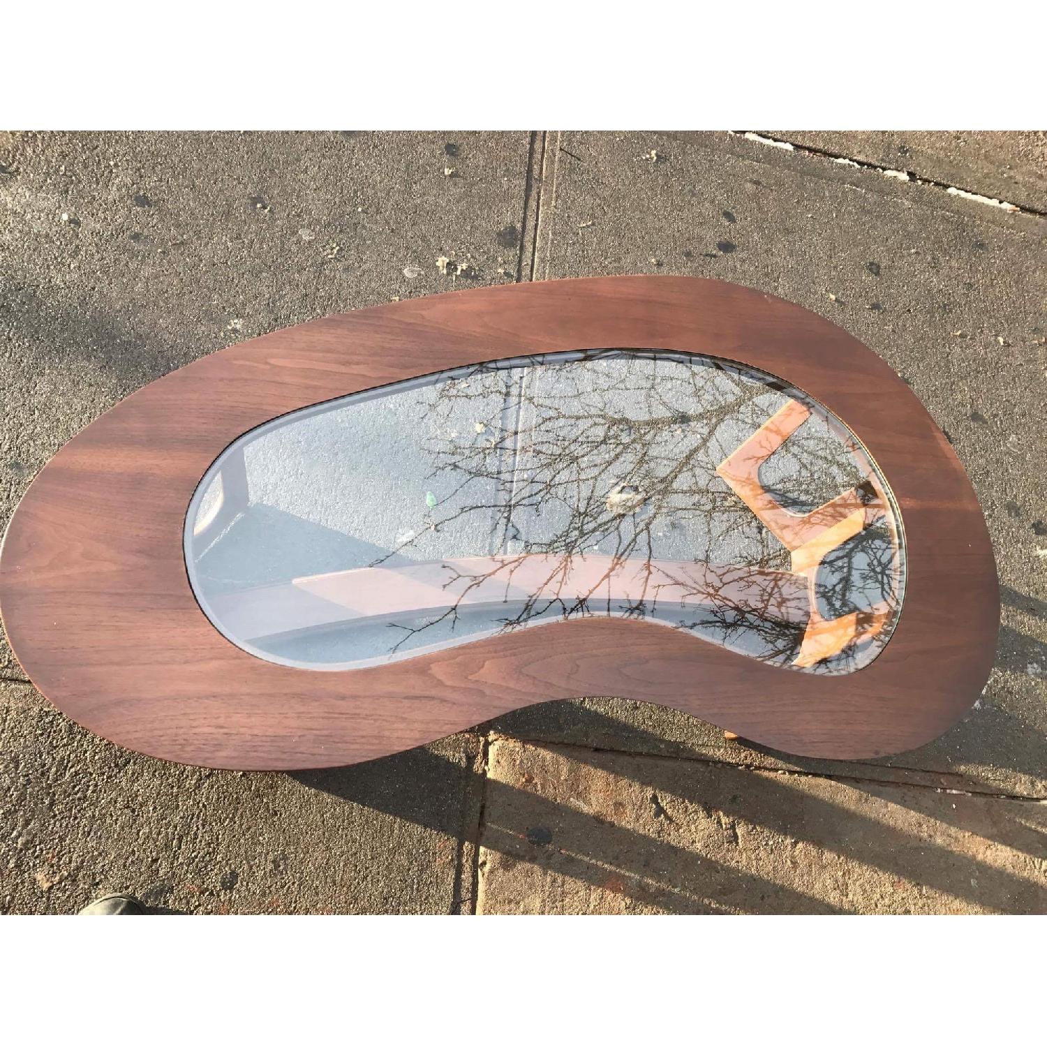 1960s Kidney Shaped Coffee Table w/ Center Glass Top - image-8