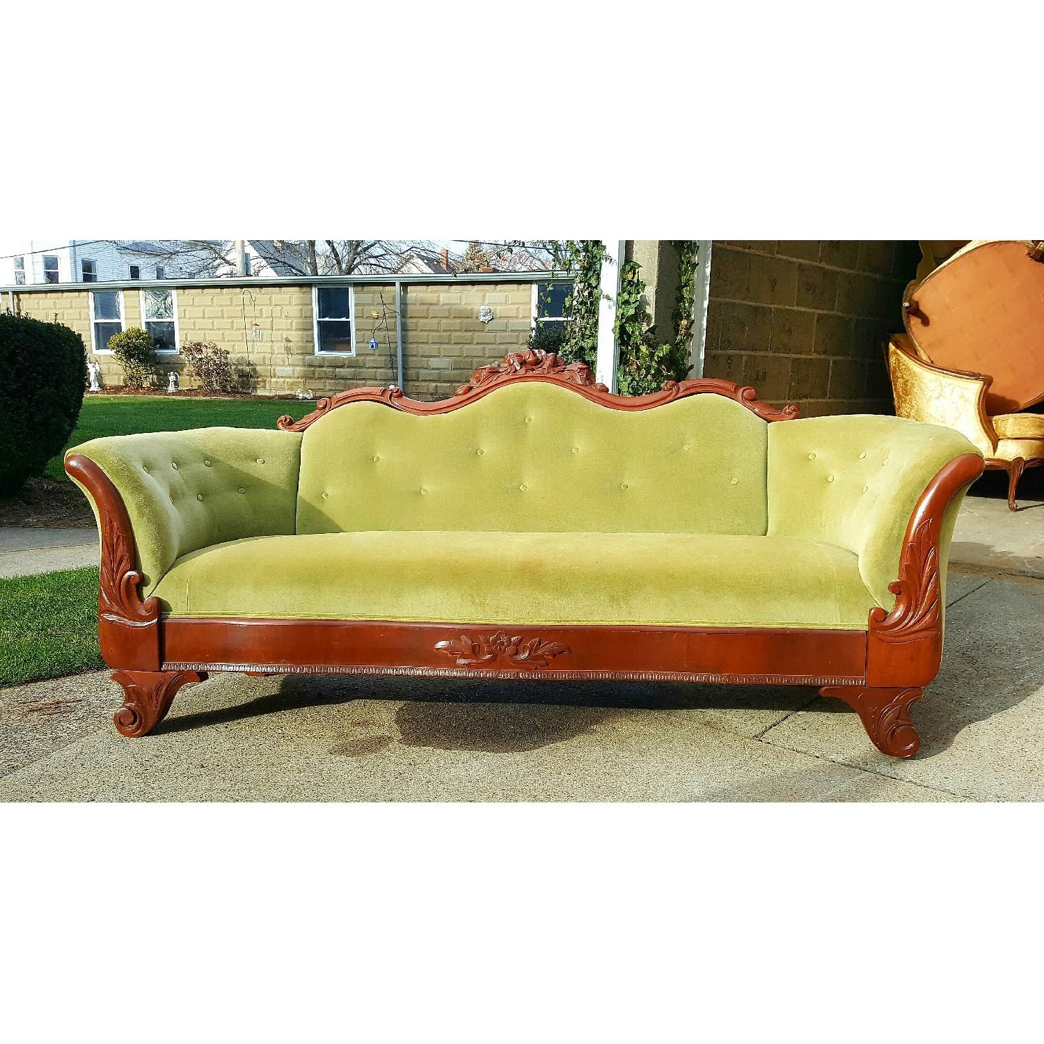 Antique Green Velvet Carved Wood Sofa Beautiful Vintage Green Couch