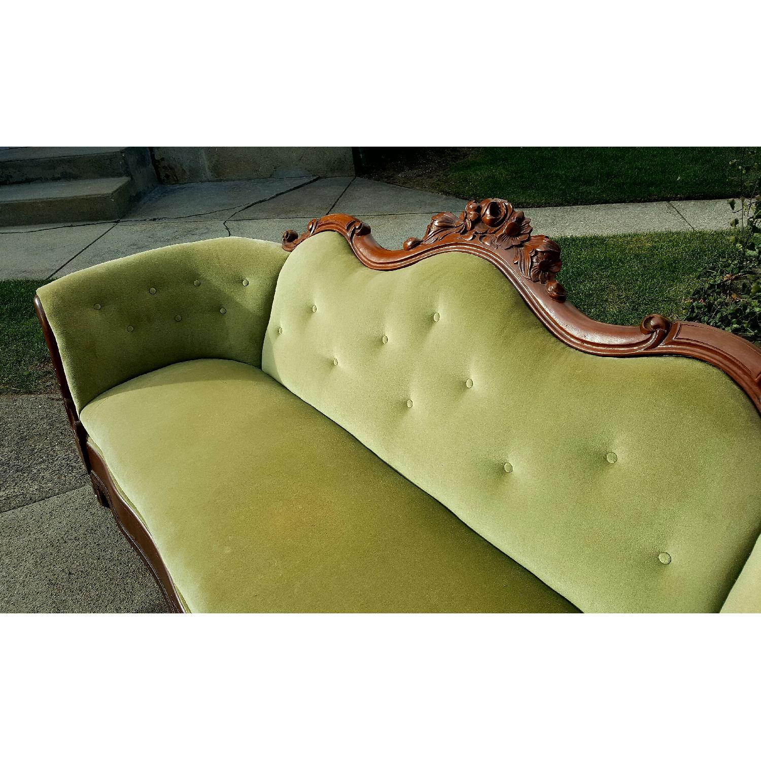 Antique Green Velvet Carved Wood Sofa Beautiful Vintage Green Couch