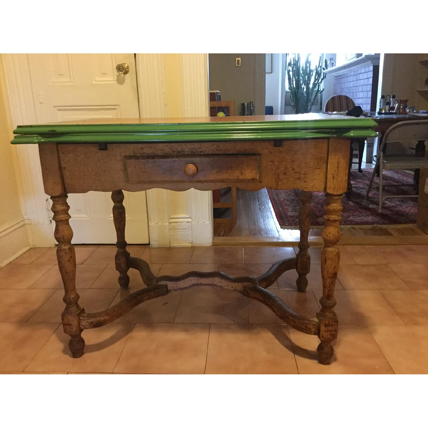 Vintage Porcelain Enamel Kitchen Table w/ Drawer - image-2