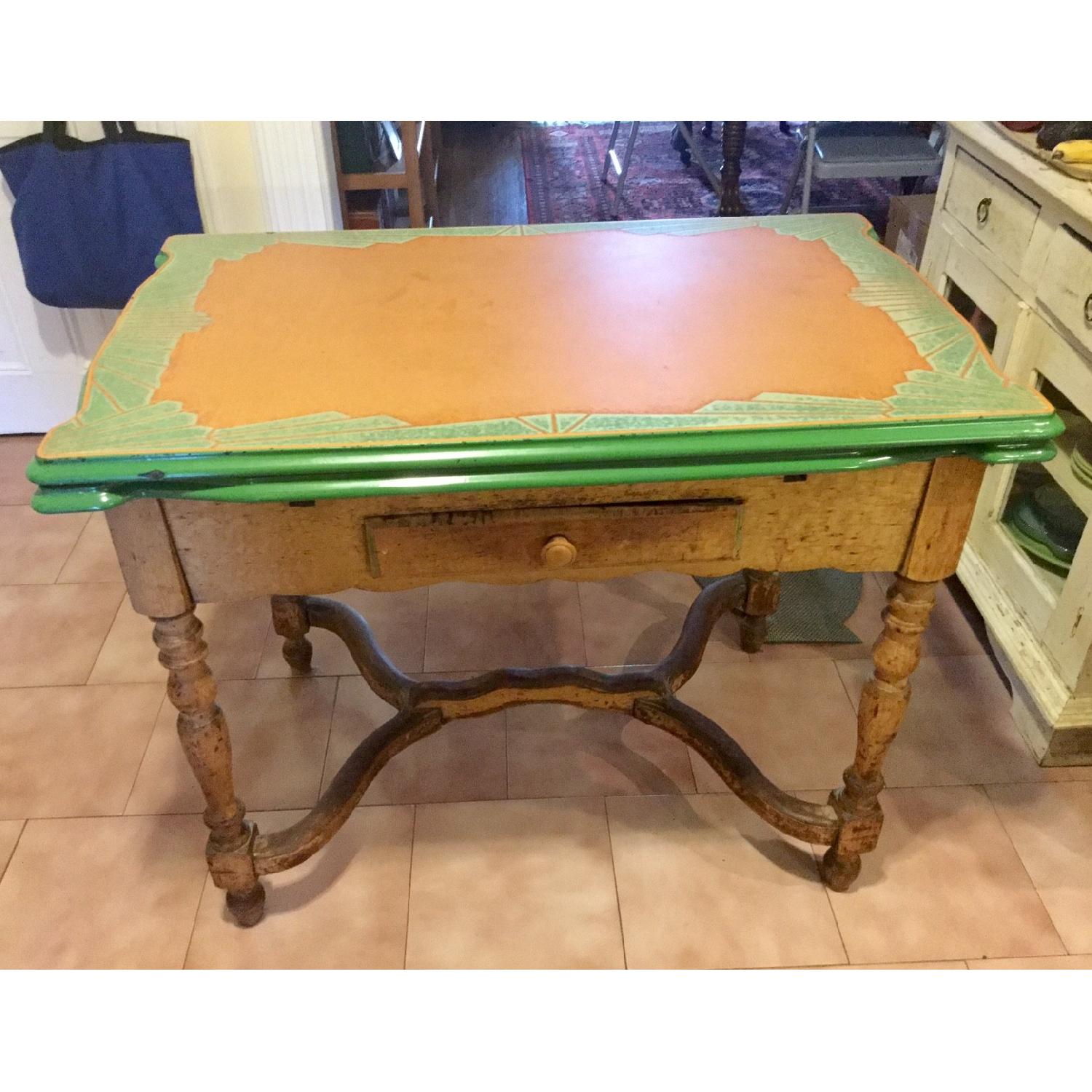 Vintage Porcelain Enamel Kitchen Table w/ Drawer - image-4