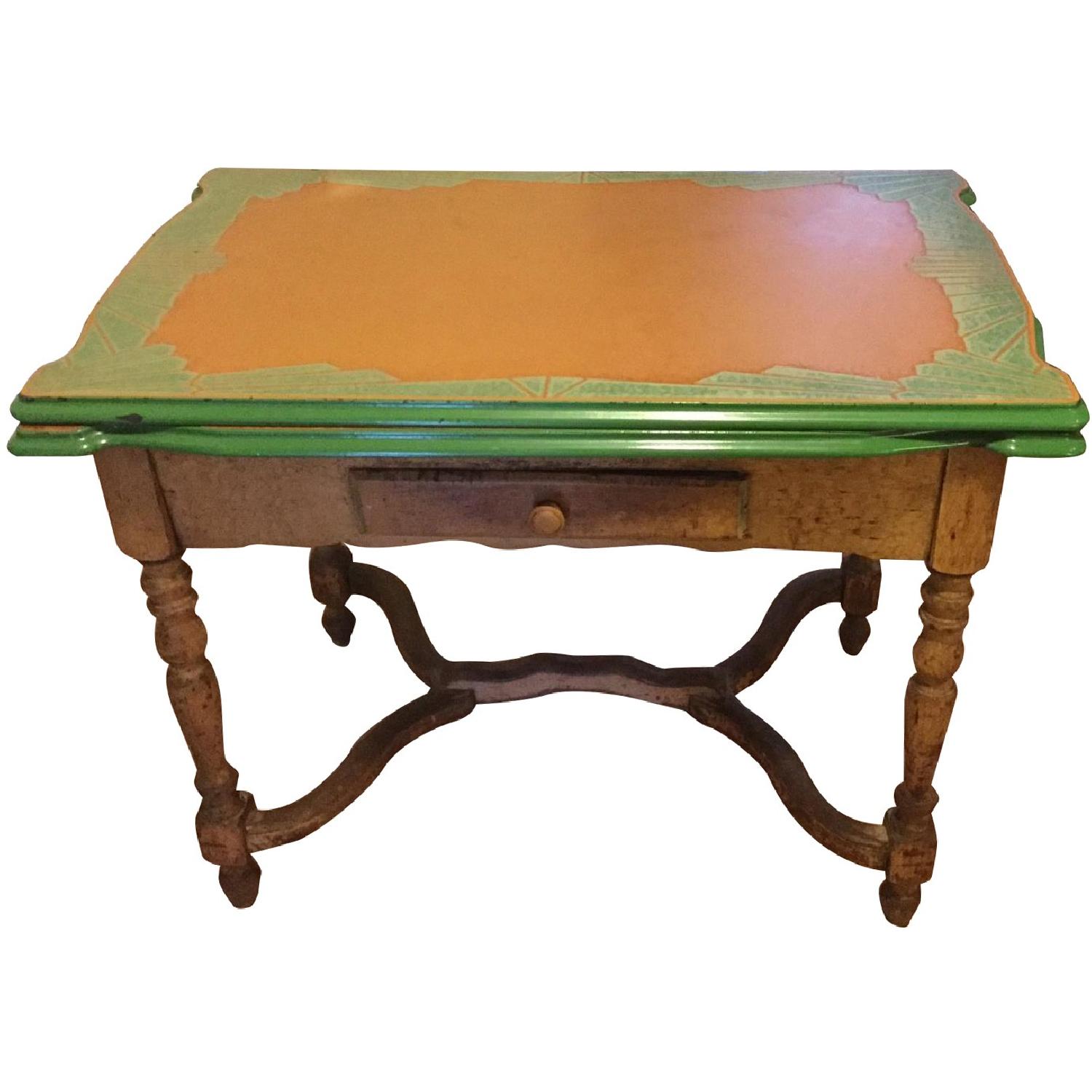 Vintage Porcelain Enamel Kitchen Table w/ Drawer AptDeco
