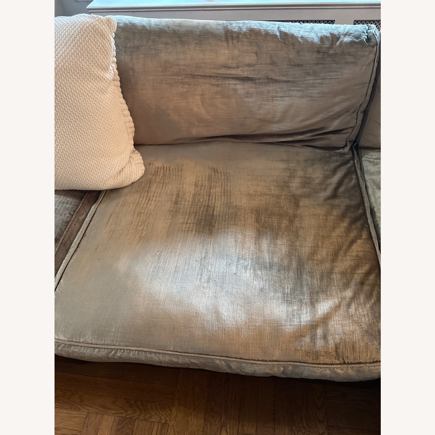 Comfy Sage Velvet and Brown Leather L Sectional - image-5