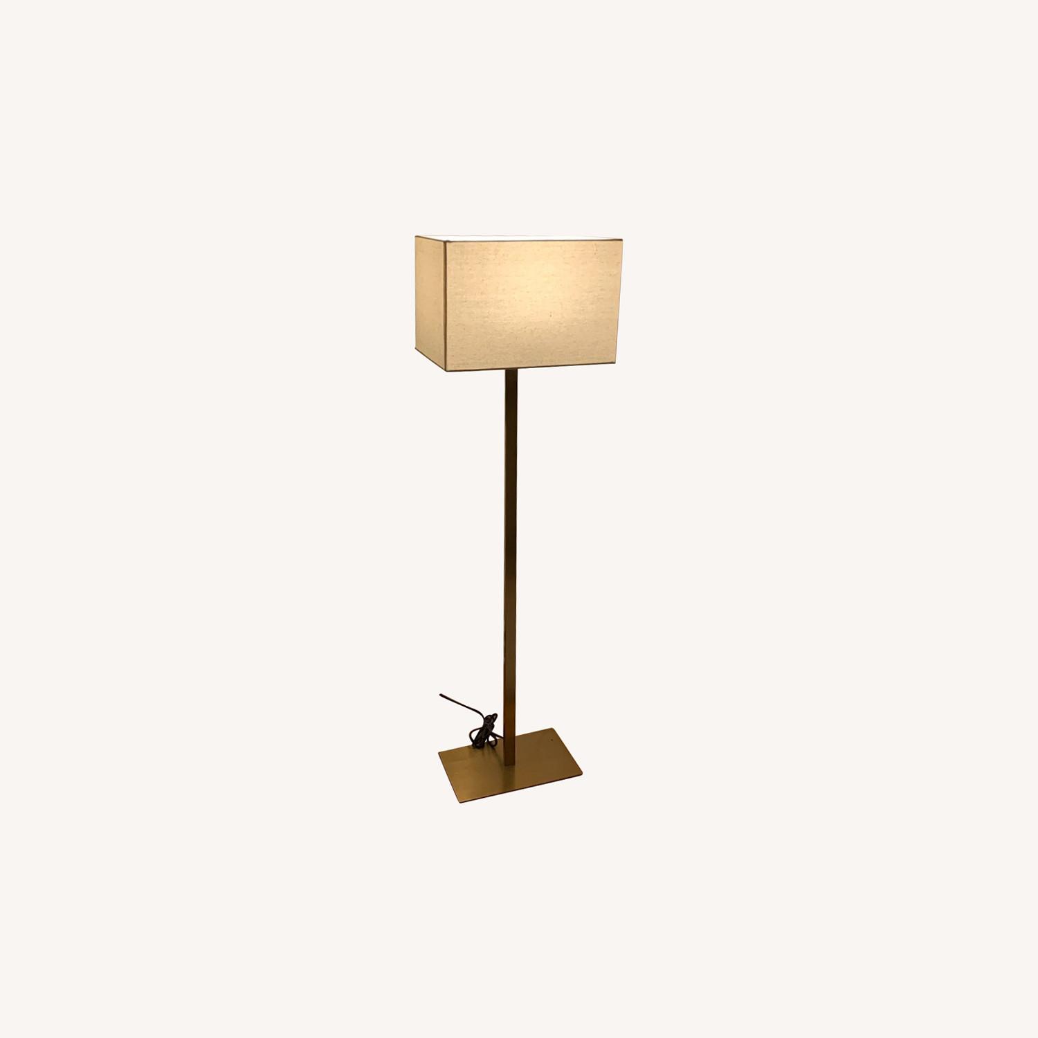 CB2 John Metallic Gold Floor Lamp with Linen Shade AptDeco