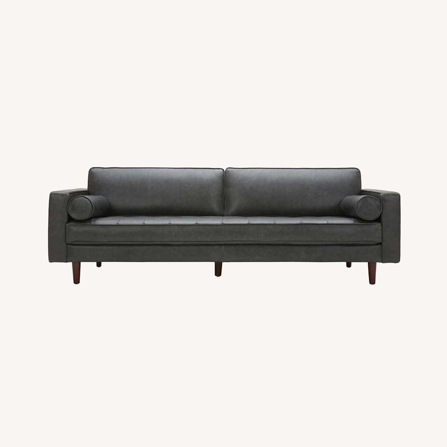 Mid Century Modern Black Top Grain Leather Sofa AptDeco