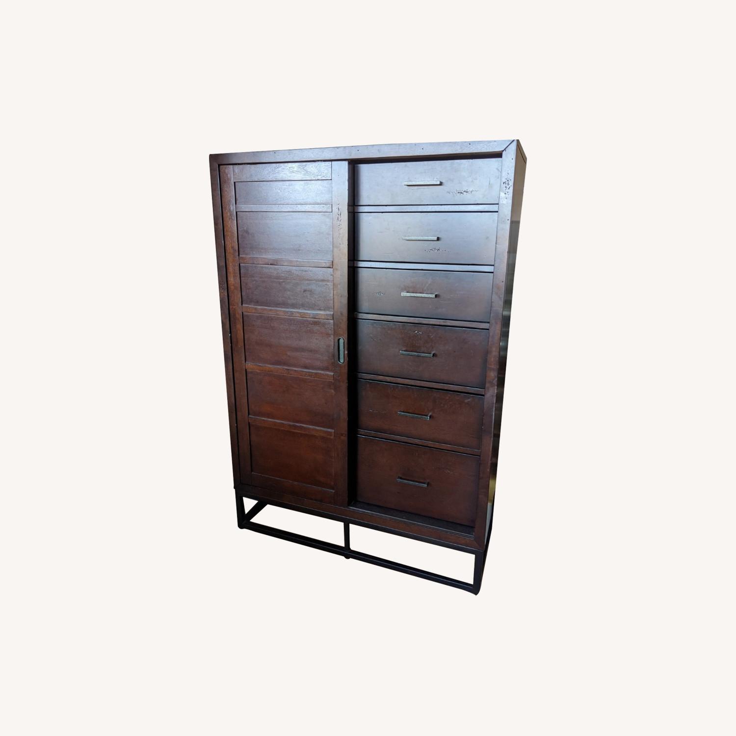 Solid Wood Sliding Door Chest with Drawers - image-0