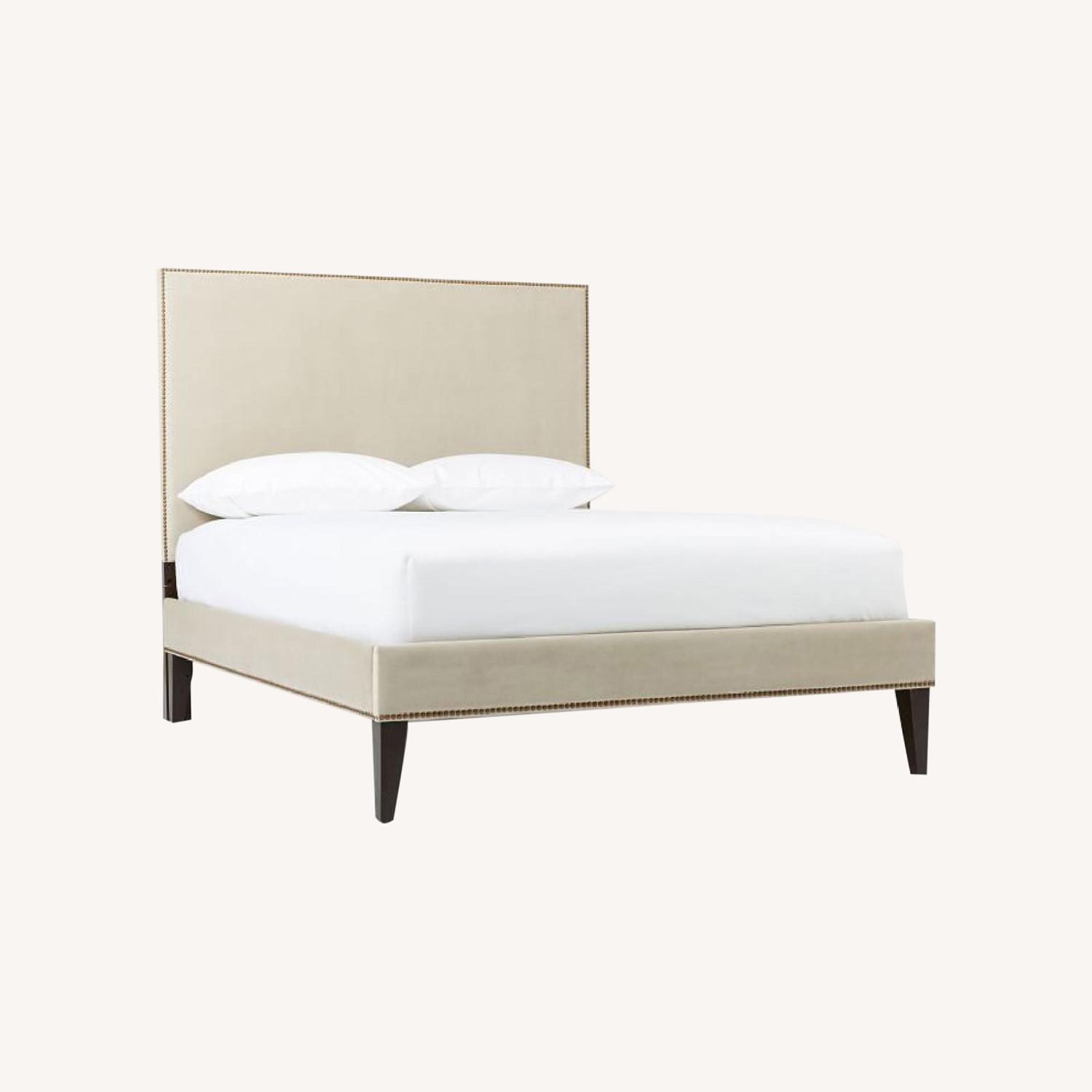 West Elm Natural Upholstered Nailhead Queen Bed - image-0