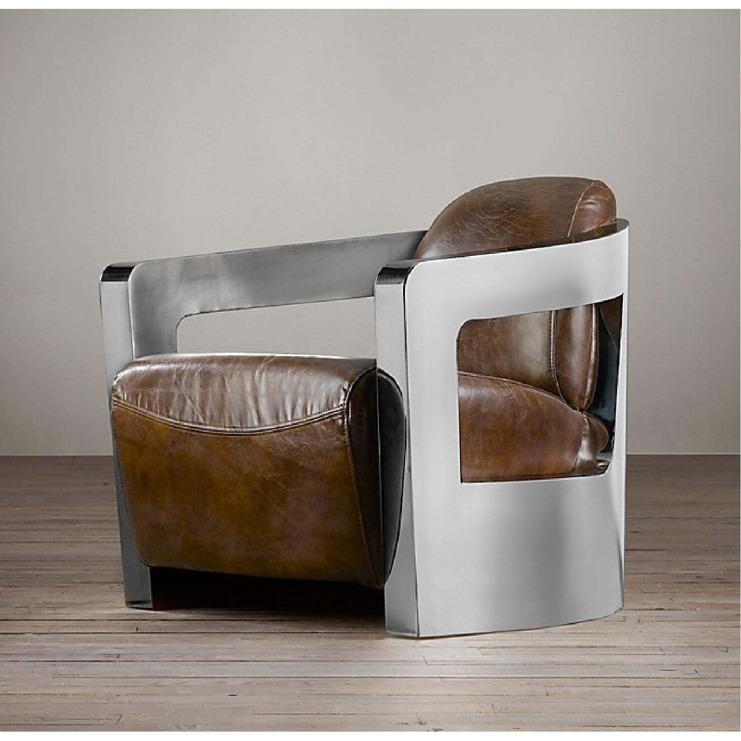 Restoration Hardware Leather + Chrome Accent Chair - image-6