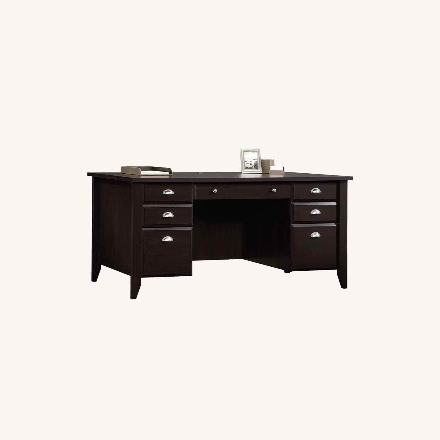 Sauder Shoal Creek Executive Desk Jamocha Wood AptDeco
