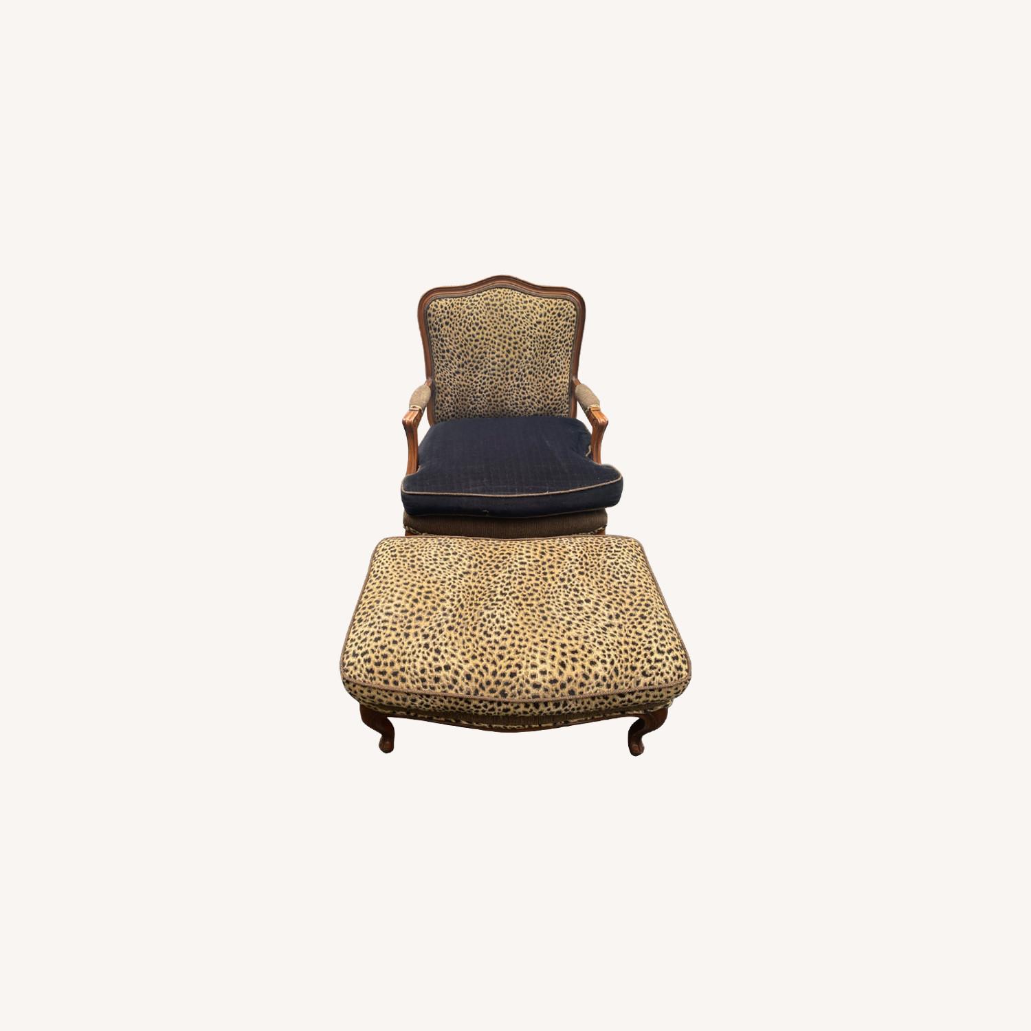 Custom Upholstered Walnut Armchair/Ottoman - image-0