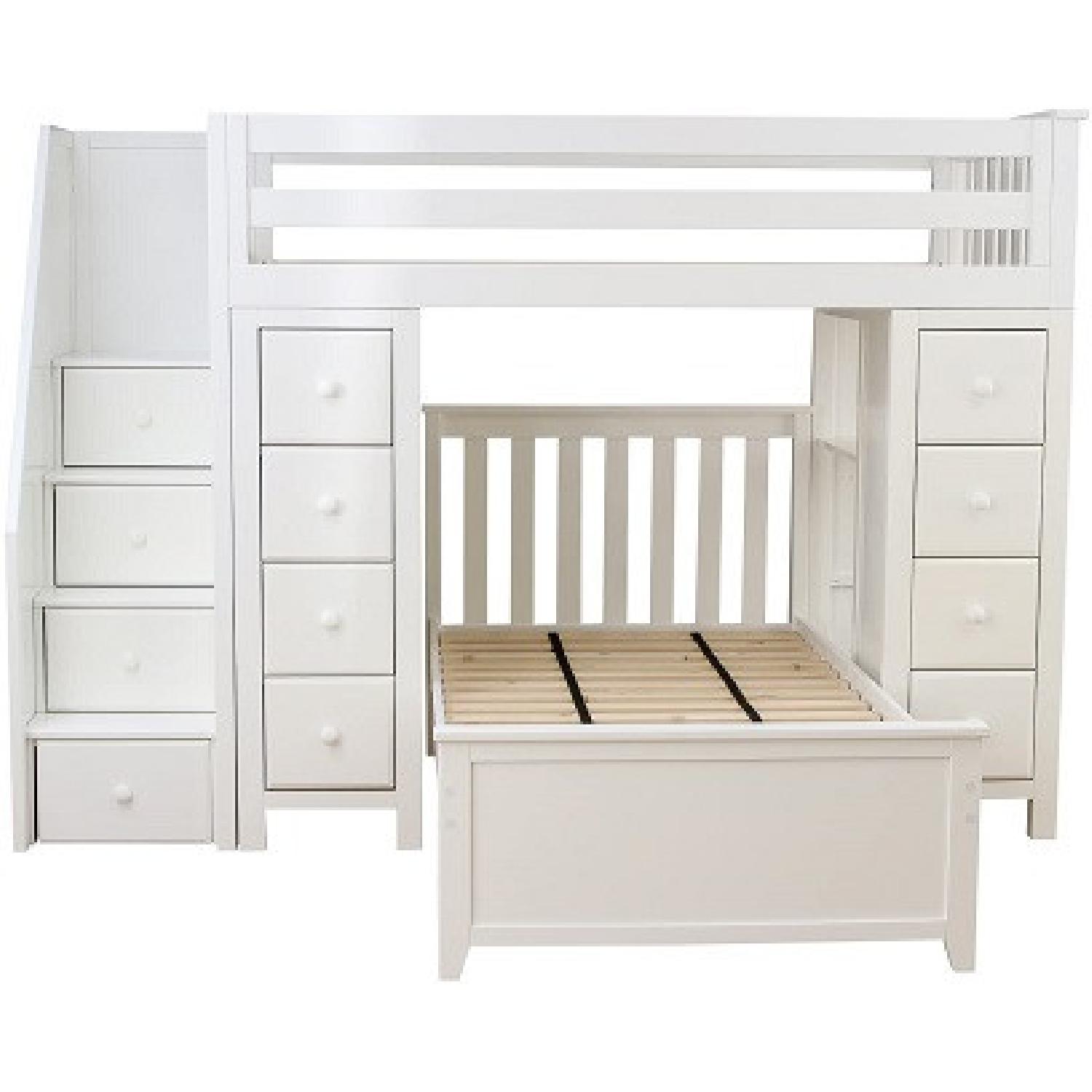 Kids White Staircase Loft Bed over Desk - image-5