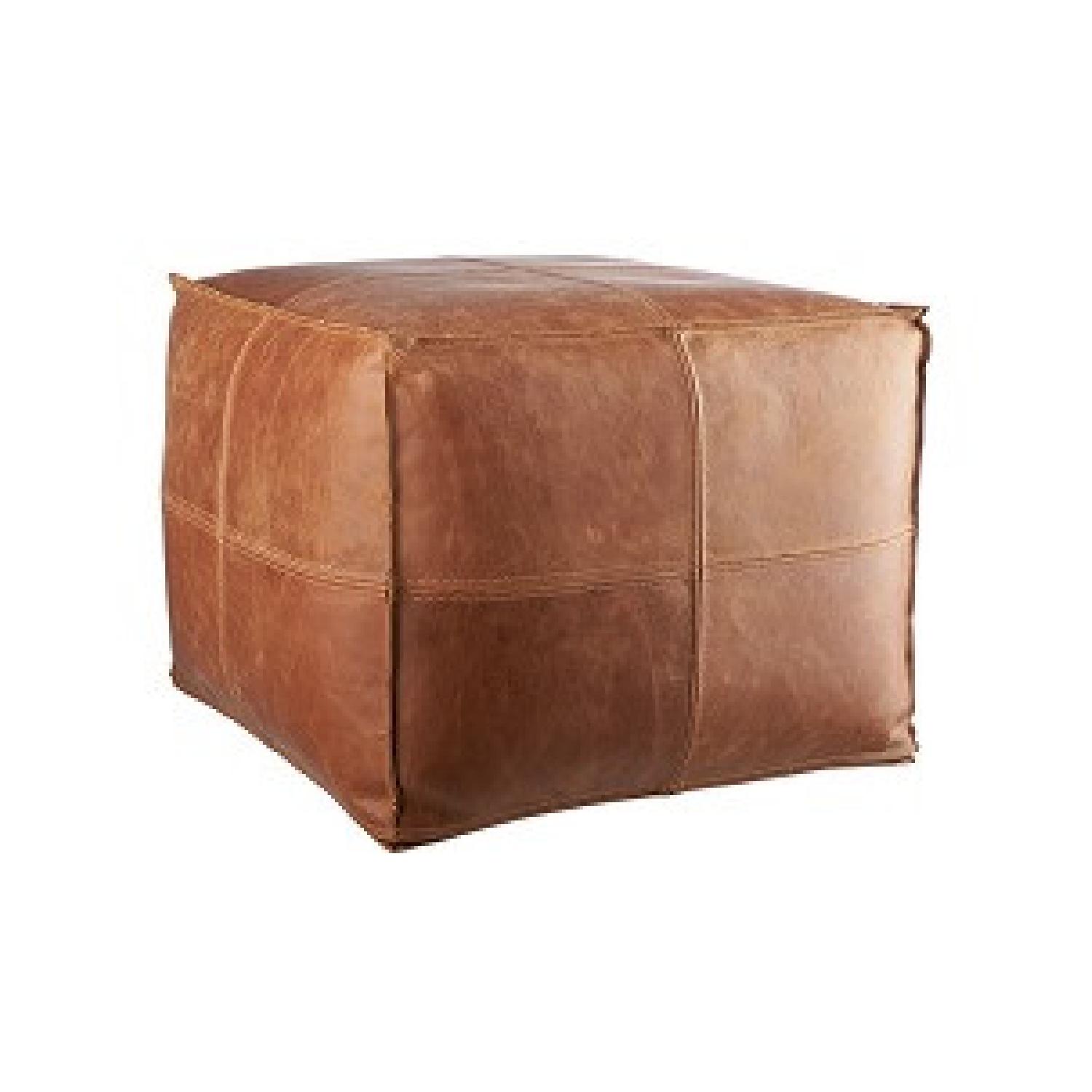 CB2 Brown Leather Pouf AptDeco