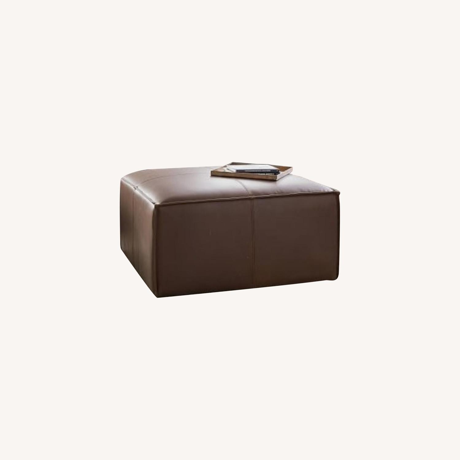 West Elm Leather Large Ottoman in Carob Leather - image-4