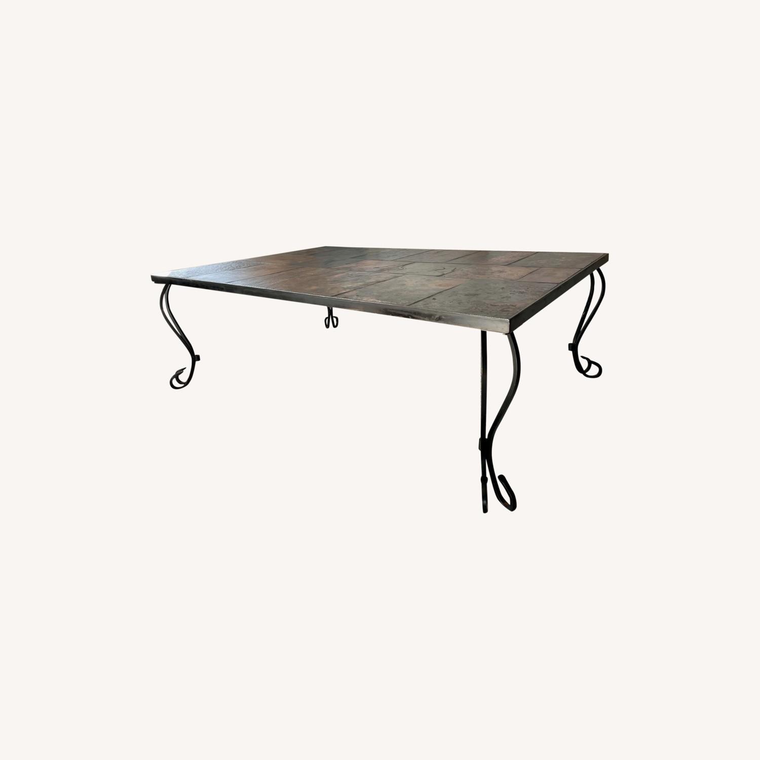 Antique Stone Wrought Iron Coffee Table - image-0