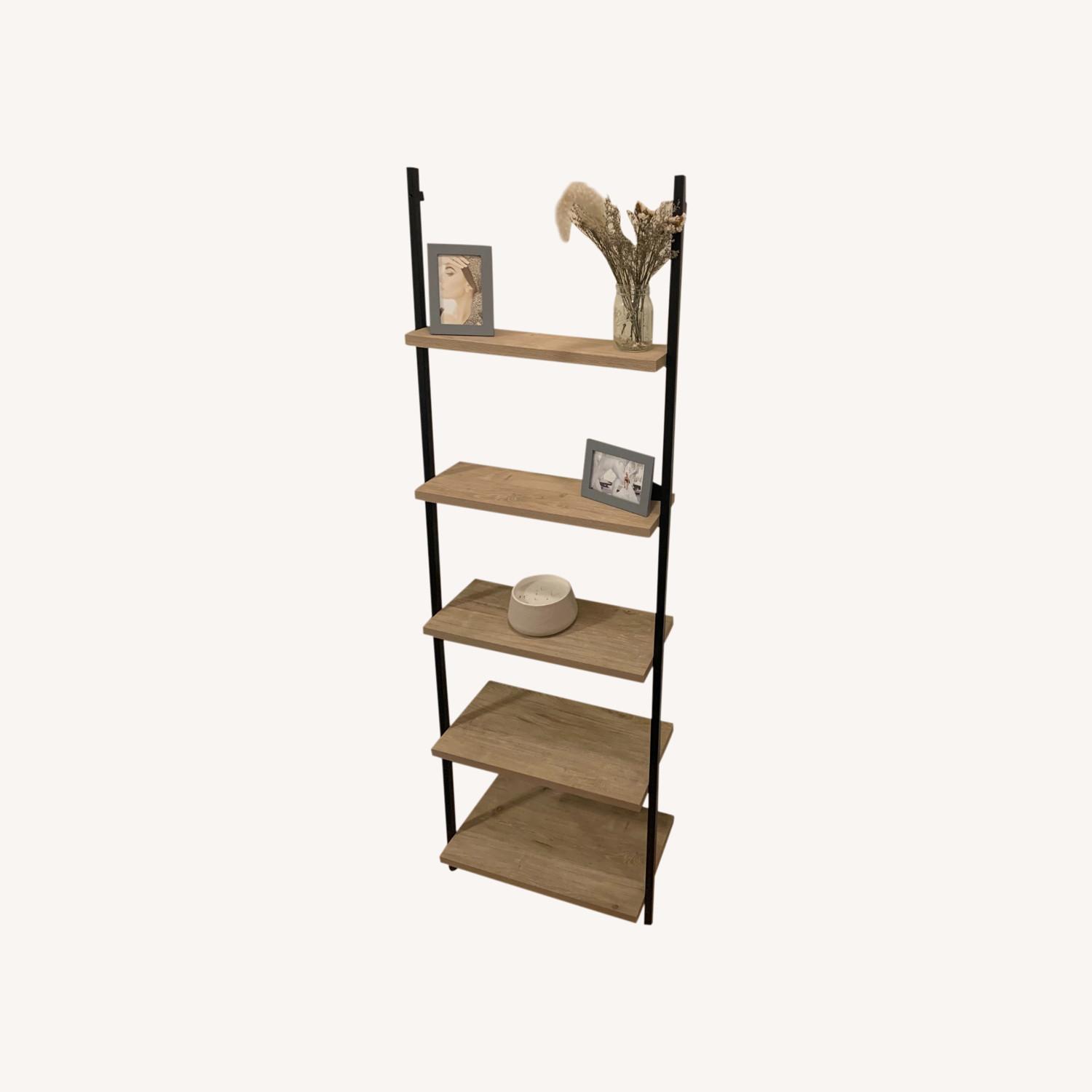 Target Vintage Oak Leaning Bookshelf AptDeco