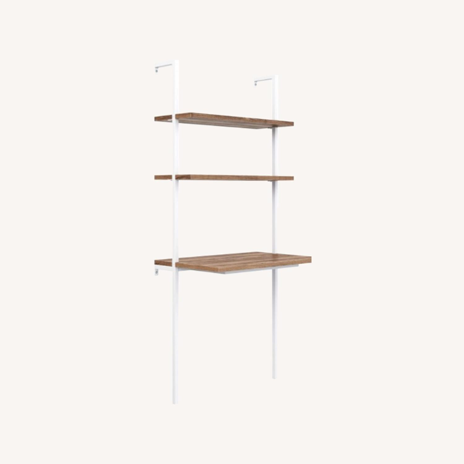 Modern 2 Shelves Wall Mount Desk w White Frame - image-0