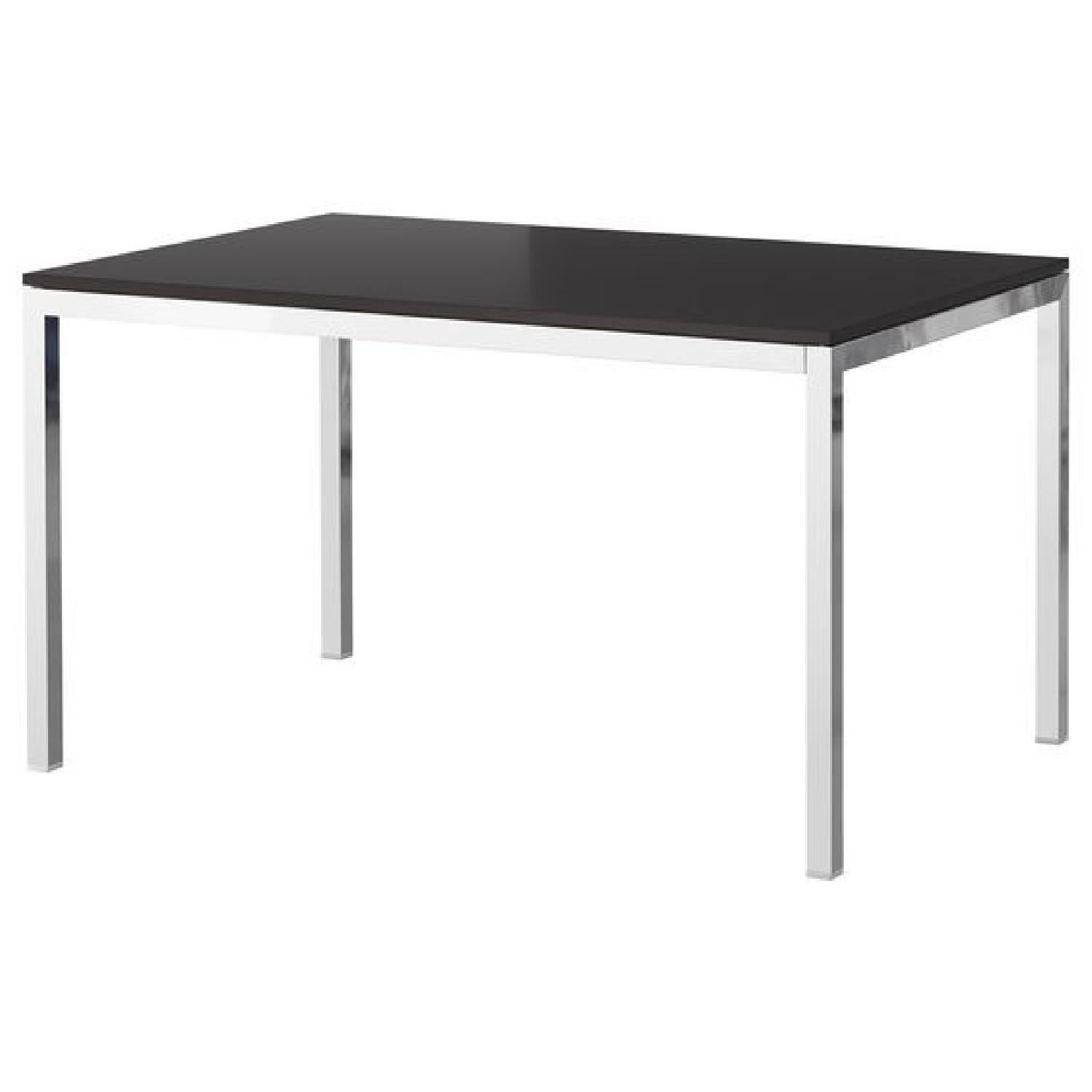 IKEA Dining Table Chrome Legs Black Top - image-6