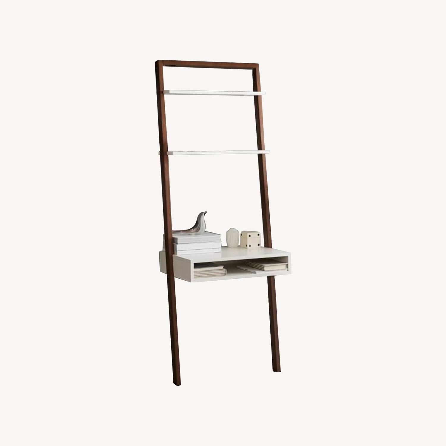 West Elm Ladder Shelf Desk (White/Walnut) - image-0